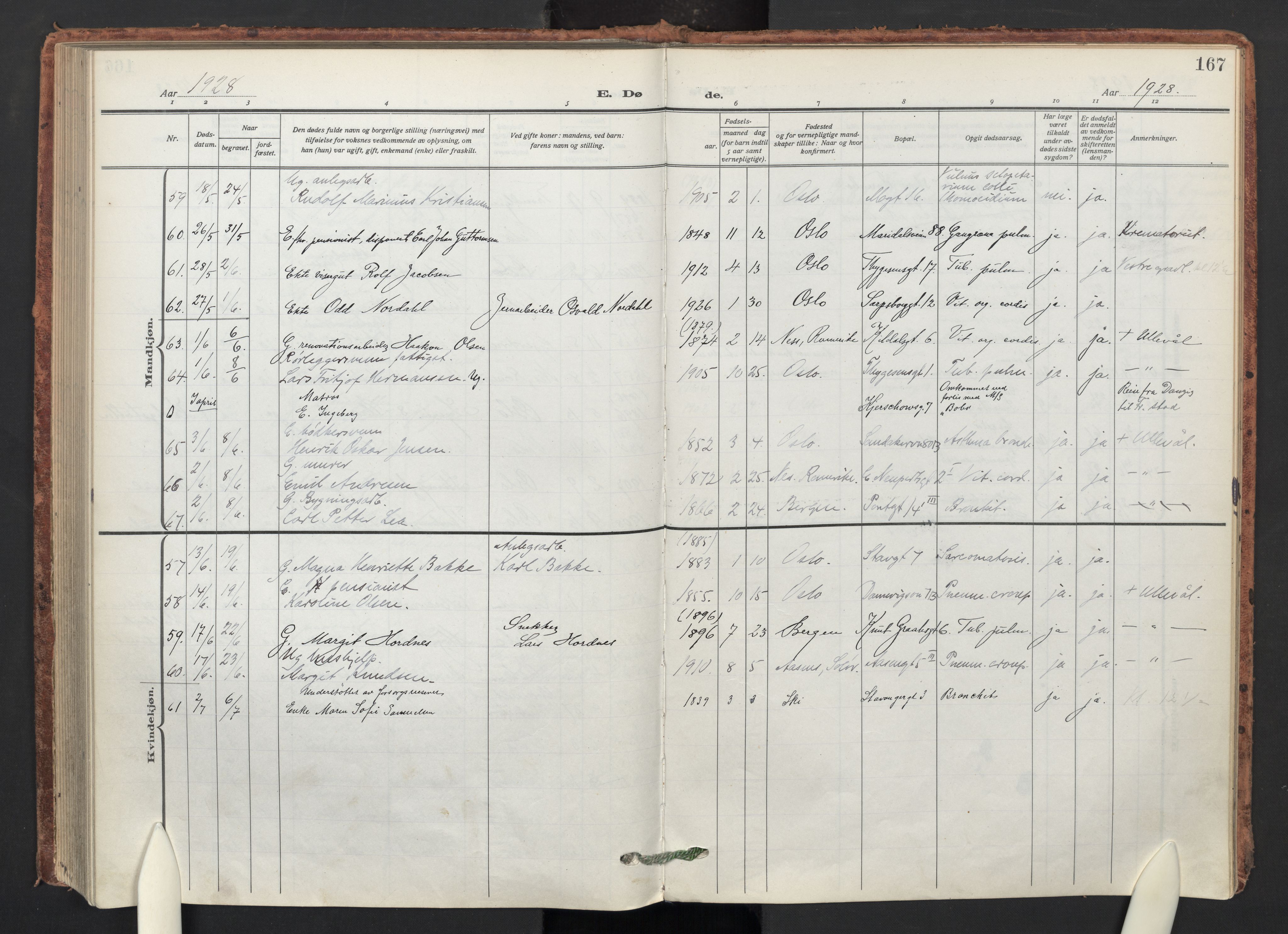 Sagene prestekontor Kirkebøker, AV/SAO-A-10796/F/L0012: Ministerialbok nr. 12, 1916-1938, s. 167