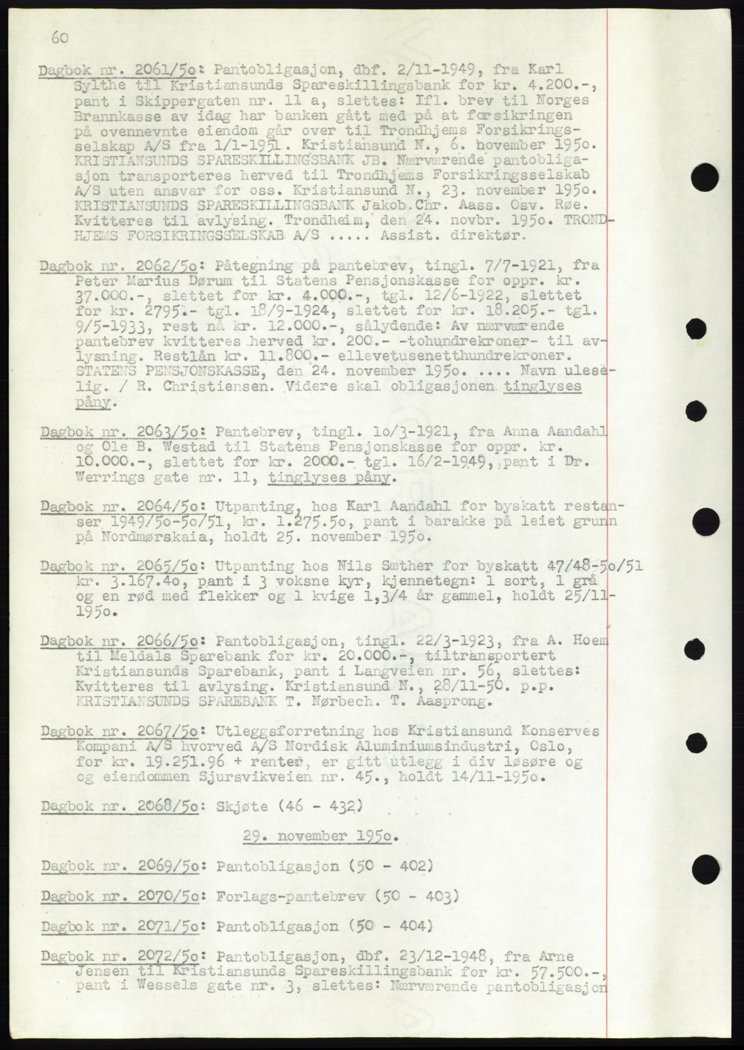 Kristiansund byfogd, AV/SAT-A-4587/A/27: Pantebok nr. 49, 1950-1950, Tingl.dato: 29.11.1950