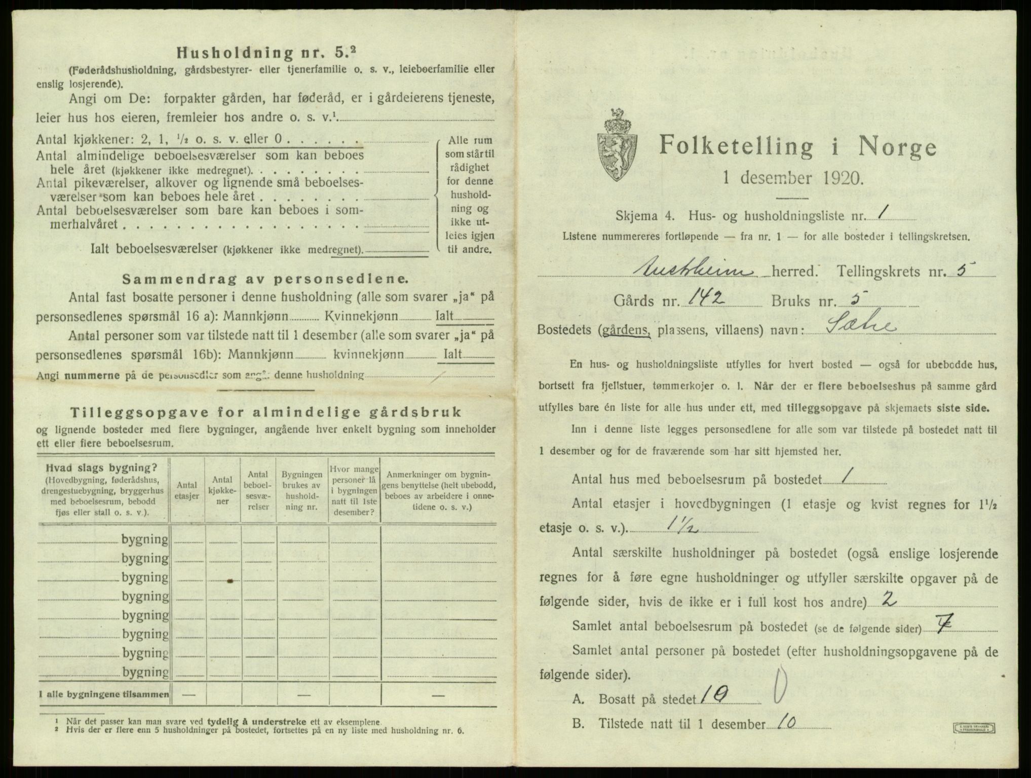 SAB, Folketelling 1920 for 1264 Austrheim herred, 1920, s. 239