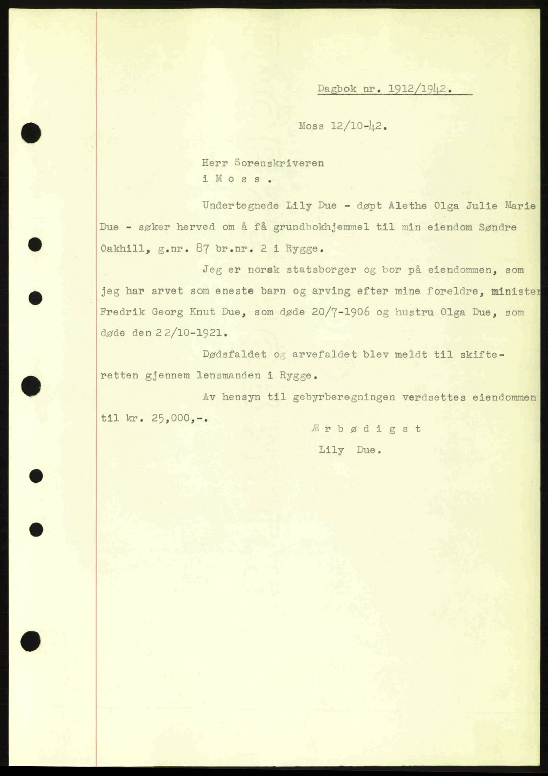 Moss sorenskriveri, SAO/A-10168: Pantebok nr. A10, 1942-1943, Dagboknr: 1912/1942