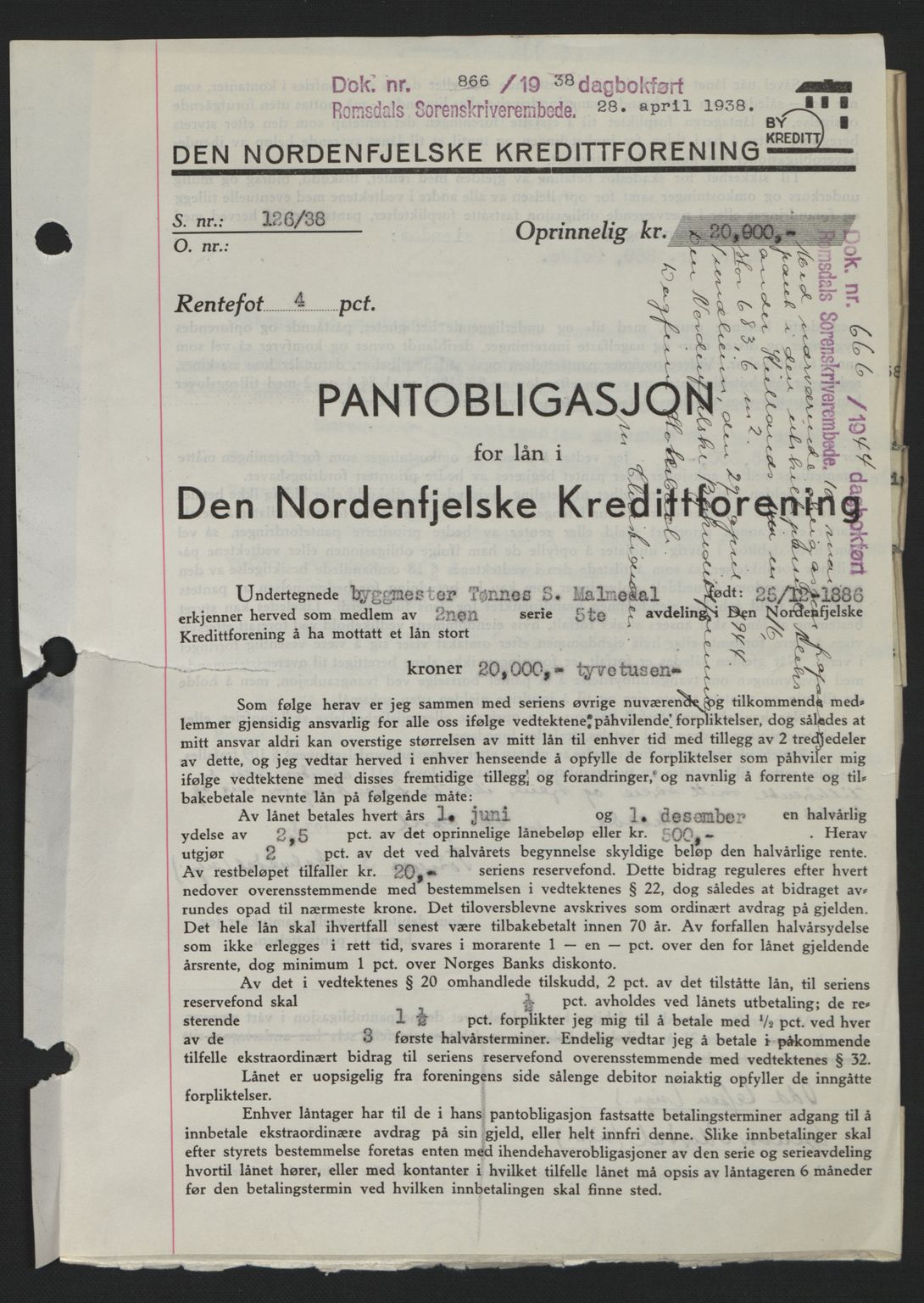 Romsdal sorenskriveri, SAT/A-4149/1/2/2C: Pantebok nr. B1, 1936-1939, Dagboknr: 866/1938