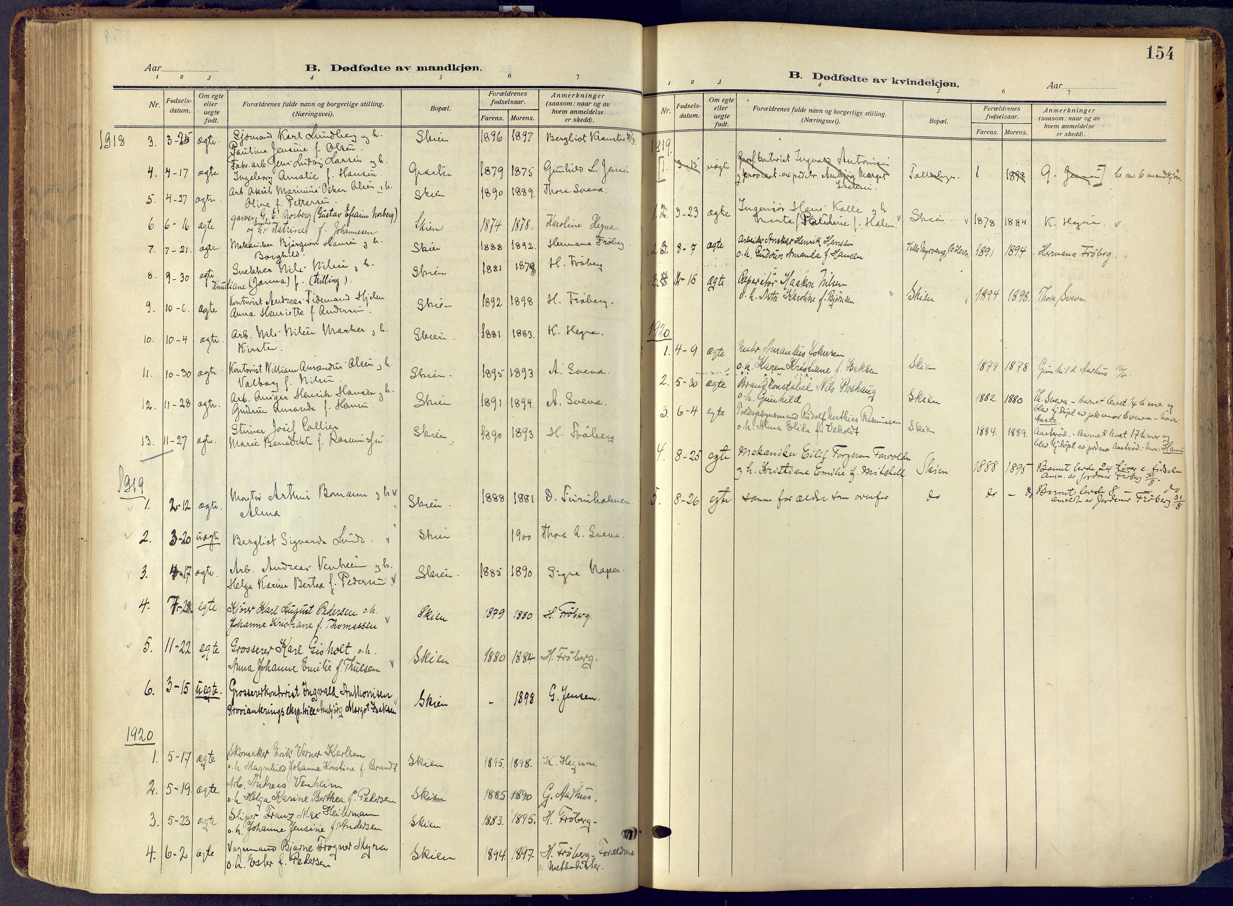 Skien kirkebøker, SAKO/A-302/F/Fa/L0013: Ministerialbok nr. 13, 1915-1921, s. 154