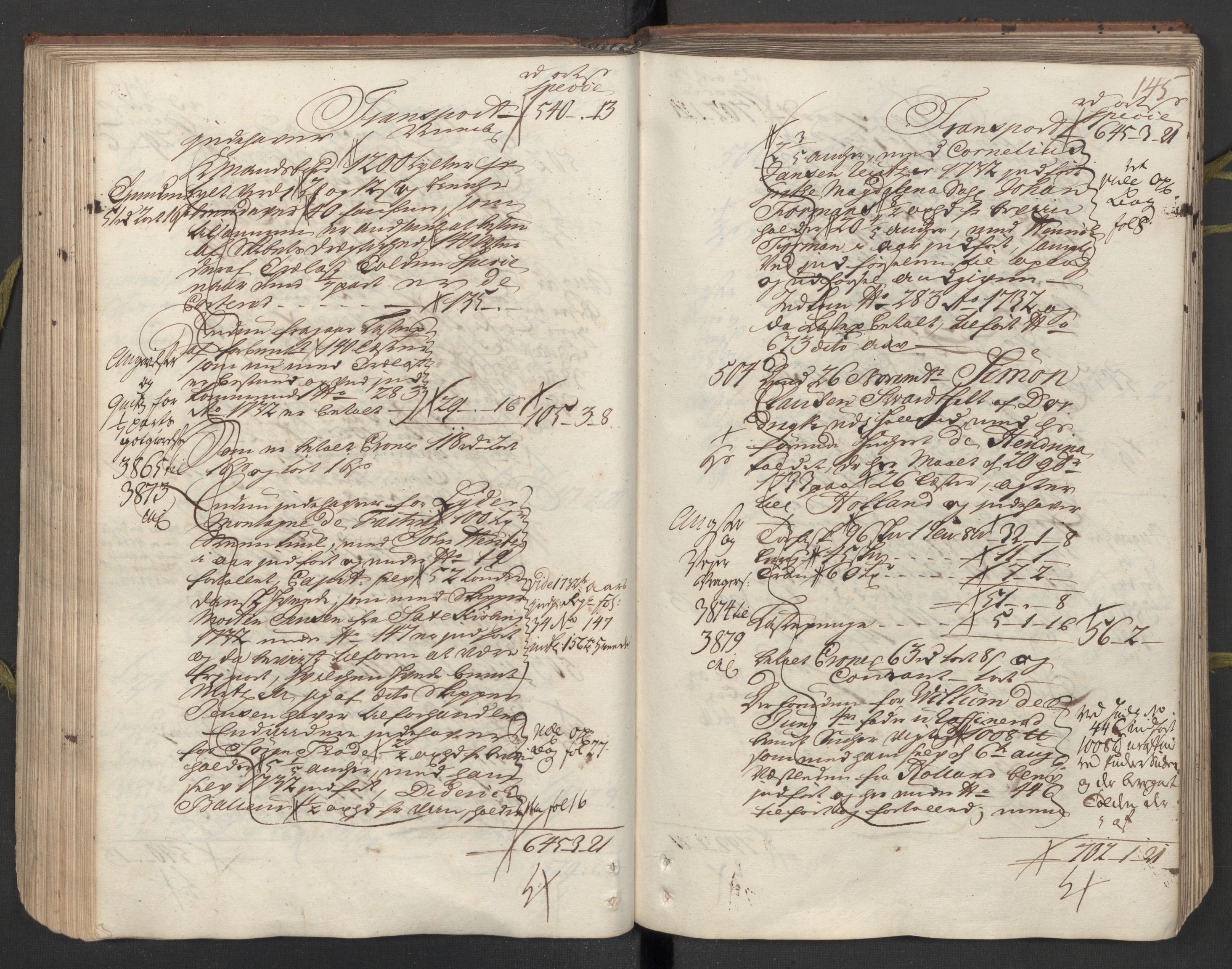 Generaltollkammeret, tollregnskaper, AV/RA-EA-5490/R26/L0024/0001: Tollregnskaper Bergen A / Utgående hovedtollbok, 1733, s. 144b-145a