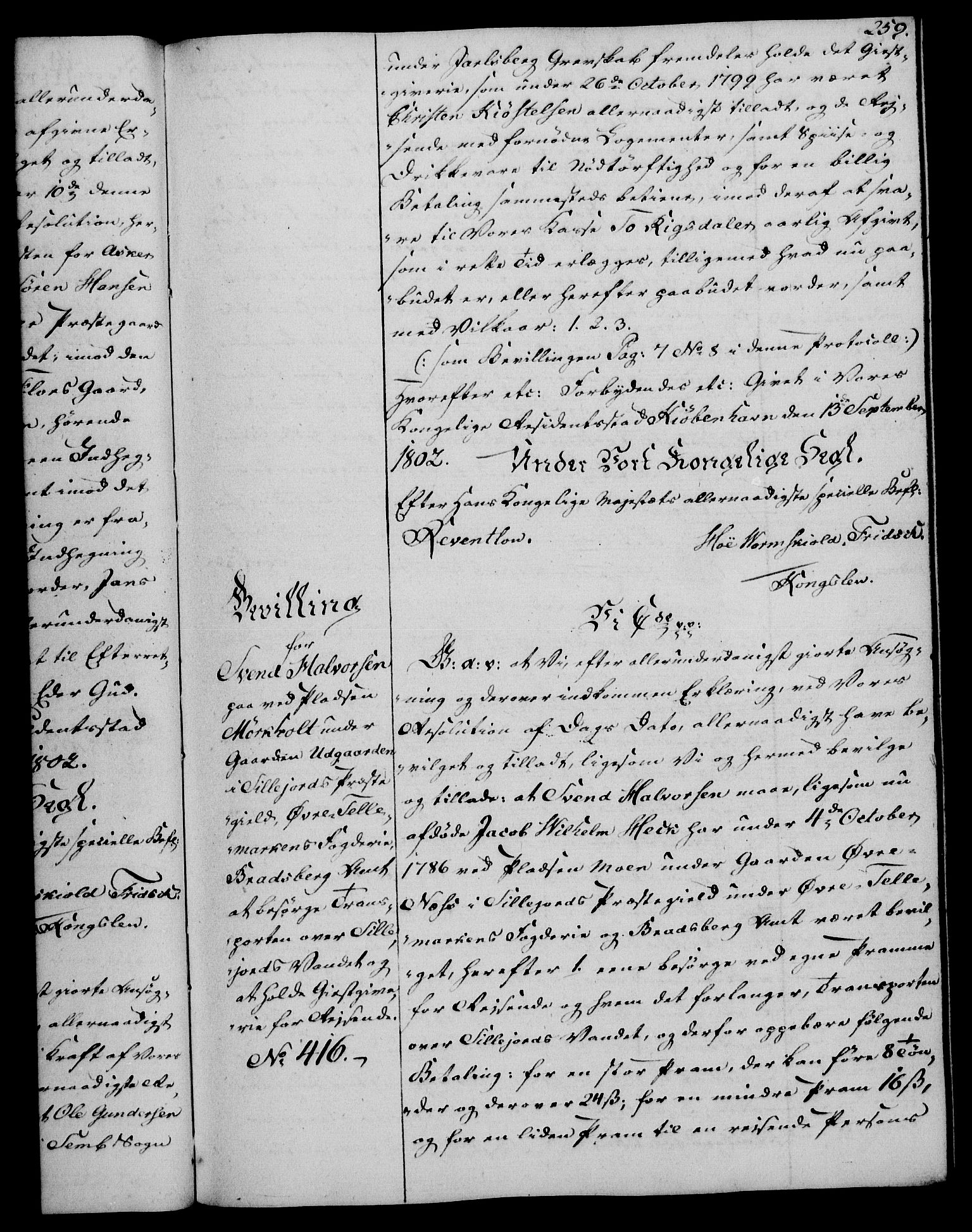 Rentekammeret, Kammerkanselliet, AV/RA-EA-3111/G/Gg/Gga/L0017: Norsk ekspedisjonsprotokoll med register (merket RK 53.17), 1801-1803, s. 259