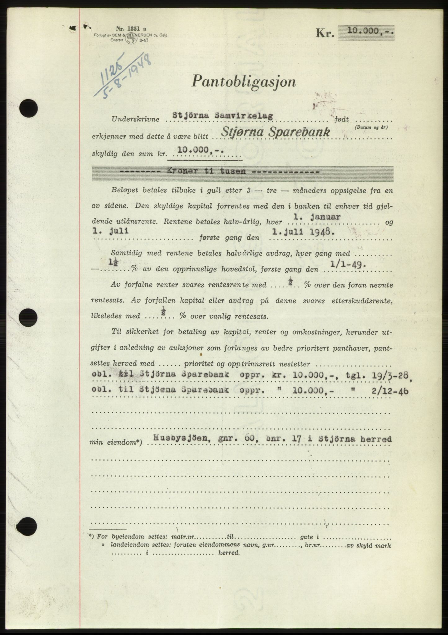 Fosen sorenskriveri, AV/SAT-A-1107/1/2/2C: Pantebok nr. B, 1948-1950, Dagboknr: 1125/1948