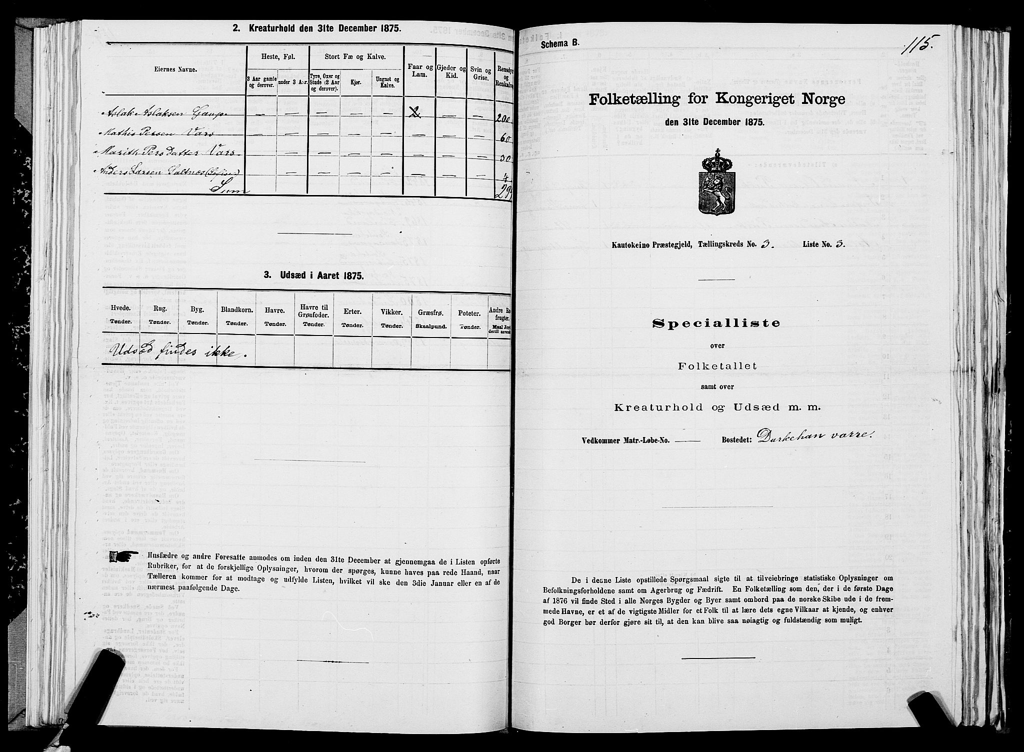 SATØ, Folketelling 1875 for 2011P Kautokeino prestegjeld, 1875, s. 1115