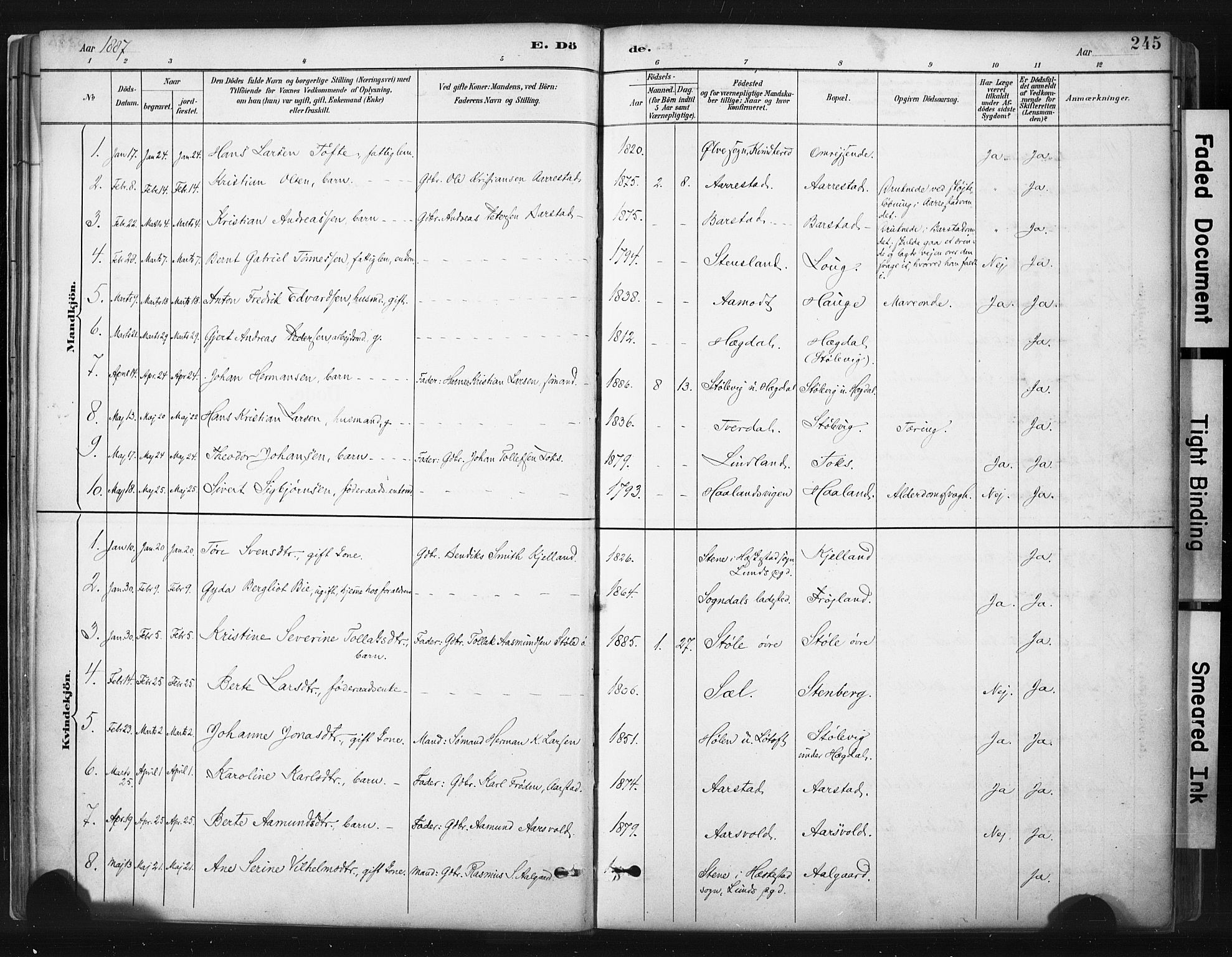 Sokndal sokneprestkontor, AV/SAST-A-101808: Ministerialbok nr. A 11.2, 1887-1905, s. 245
