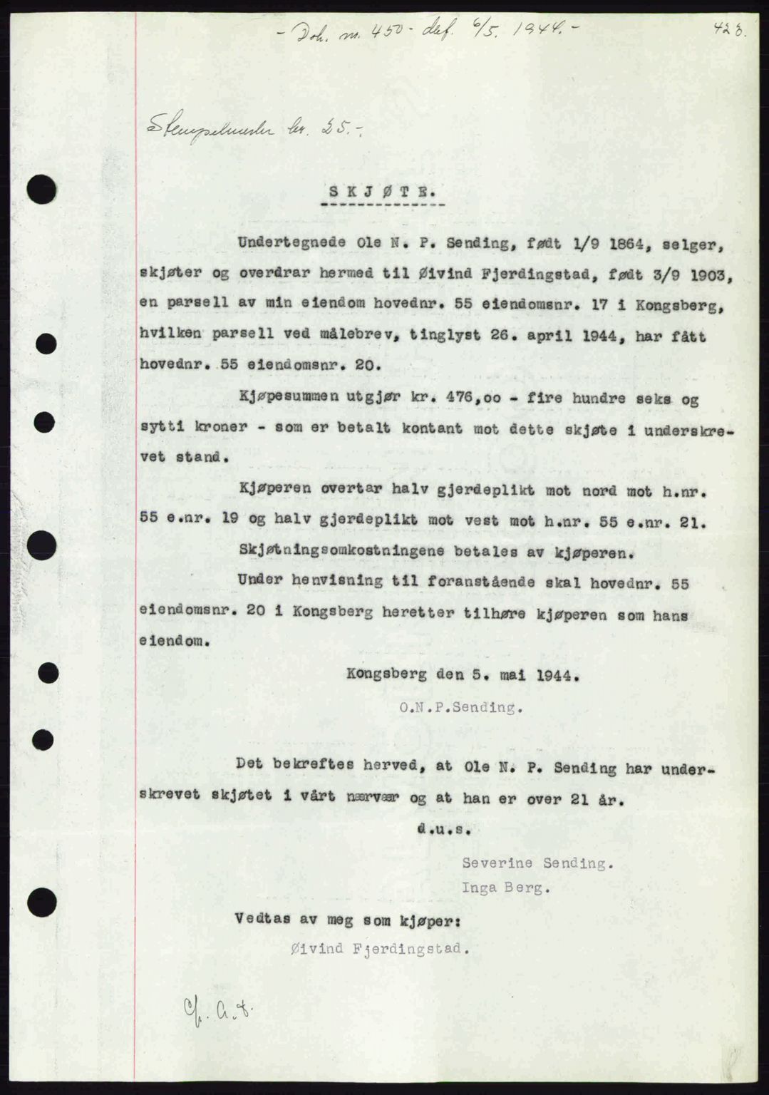 Numedal og Sandsvær sorenskriveri, SAKO/A-128/G/Ga/Gaa/L0055: Pantebok nr. A7, 1943-1944, Dagboknr: 450/1944