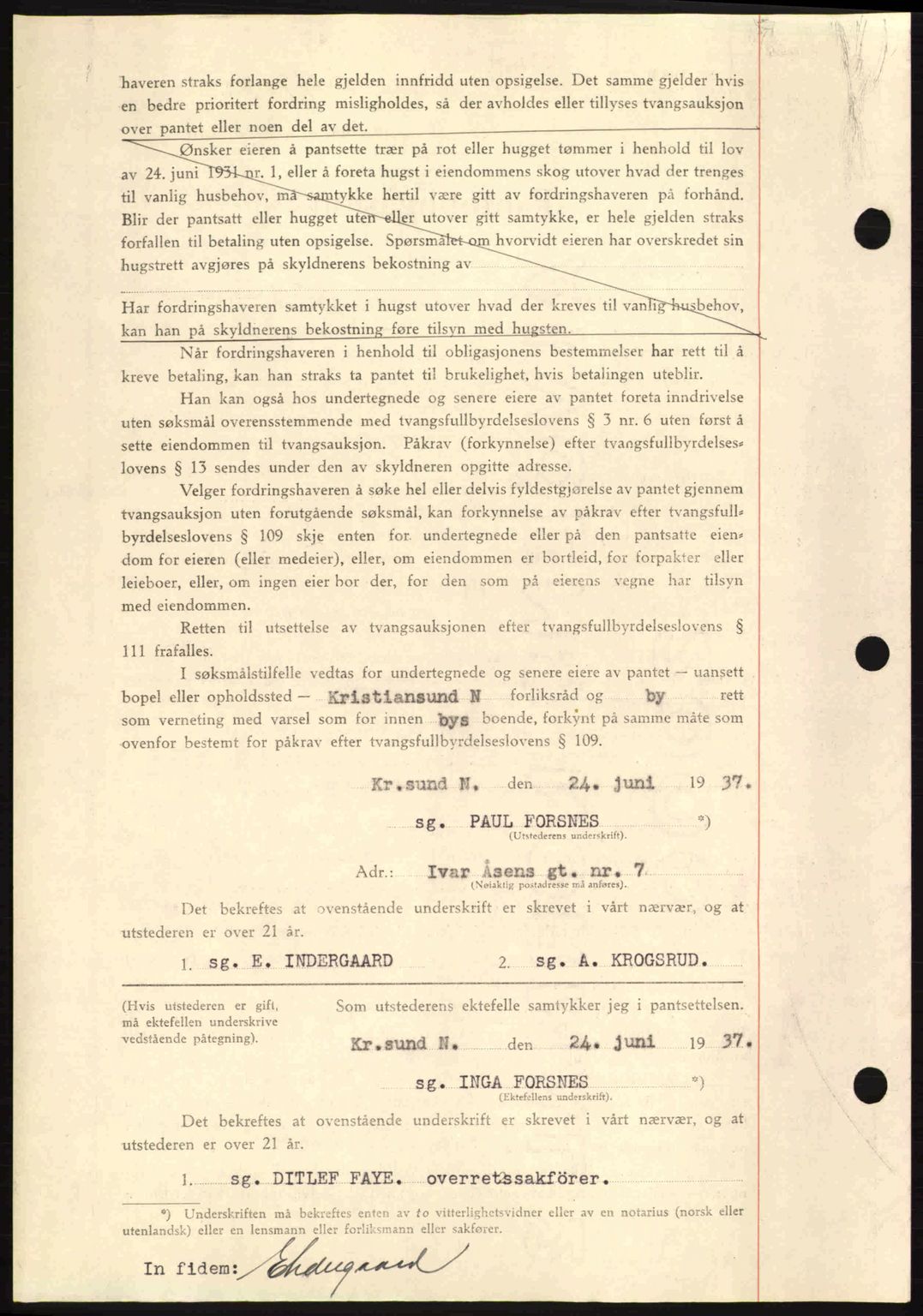 Kristiansund byfogd, AV/SAT-A-4587/A/27: Pantebok nr. 29, 1936-1937, Dagboknr: 401/1937