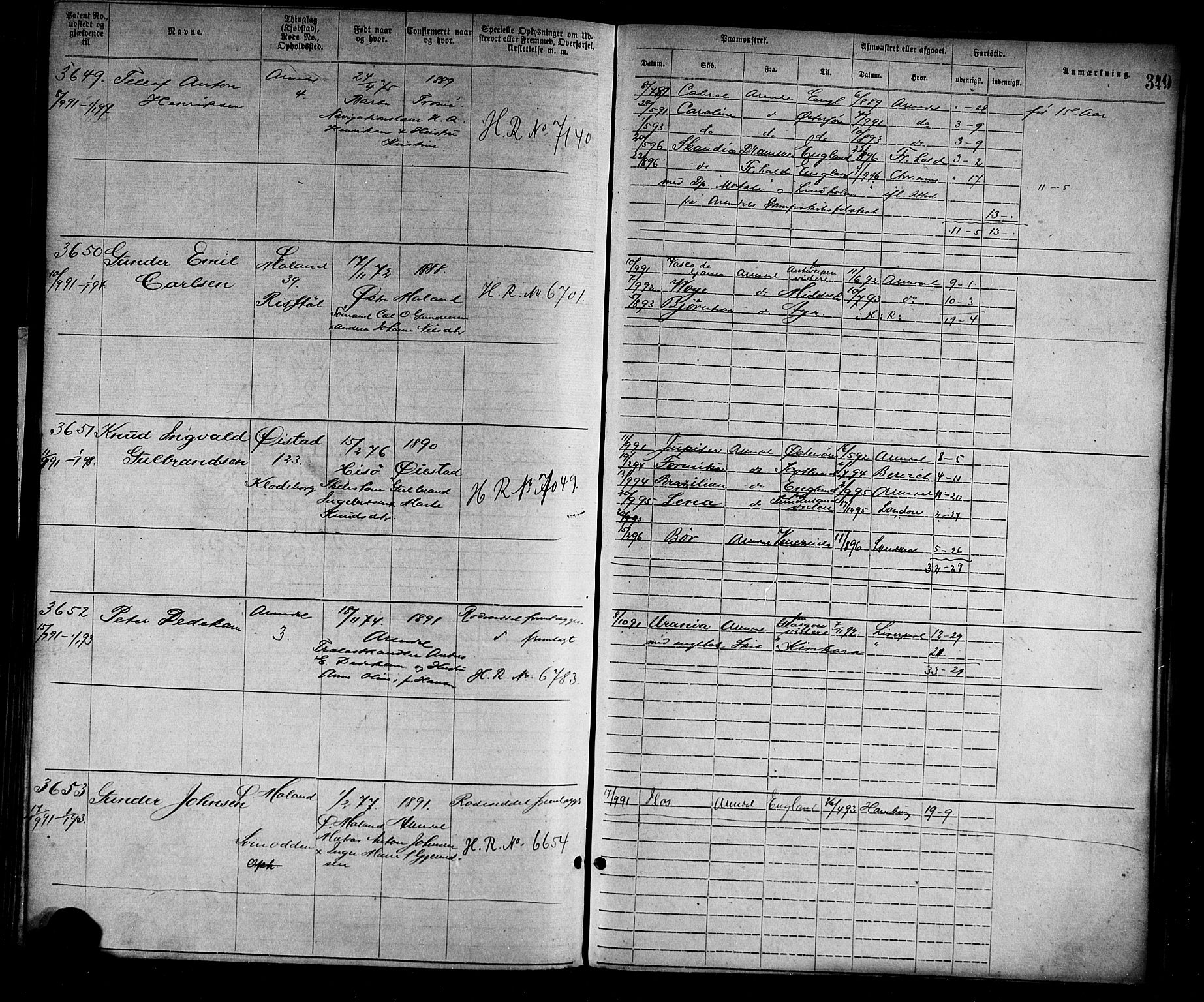 Arendal mønstringskrets, AV/SAK-2031-0012/F/Fa/L0003: Annotasjonsrulle nr 1911-3827 med register, S-3, 1880-1892, s. 385