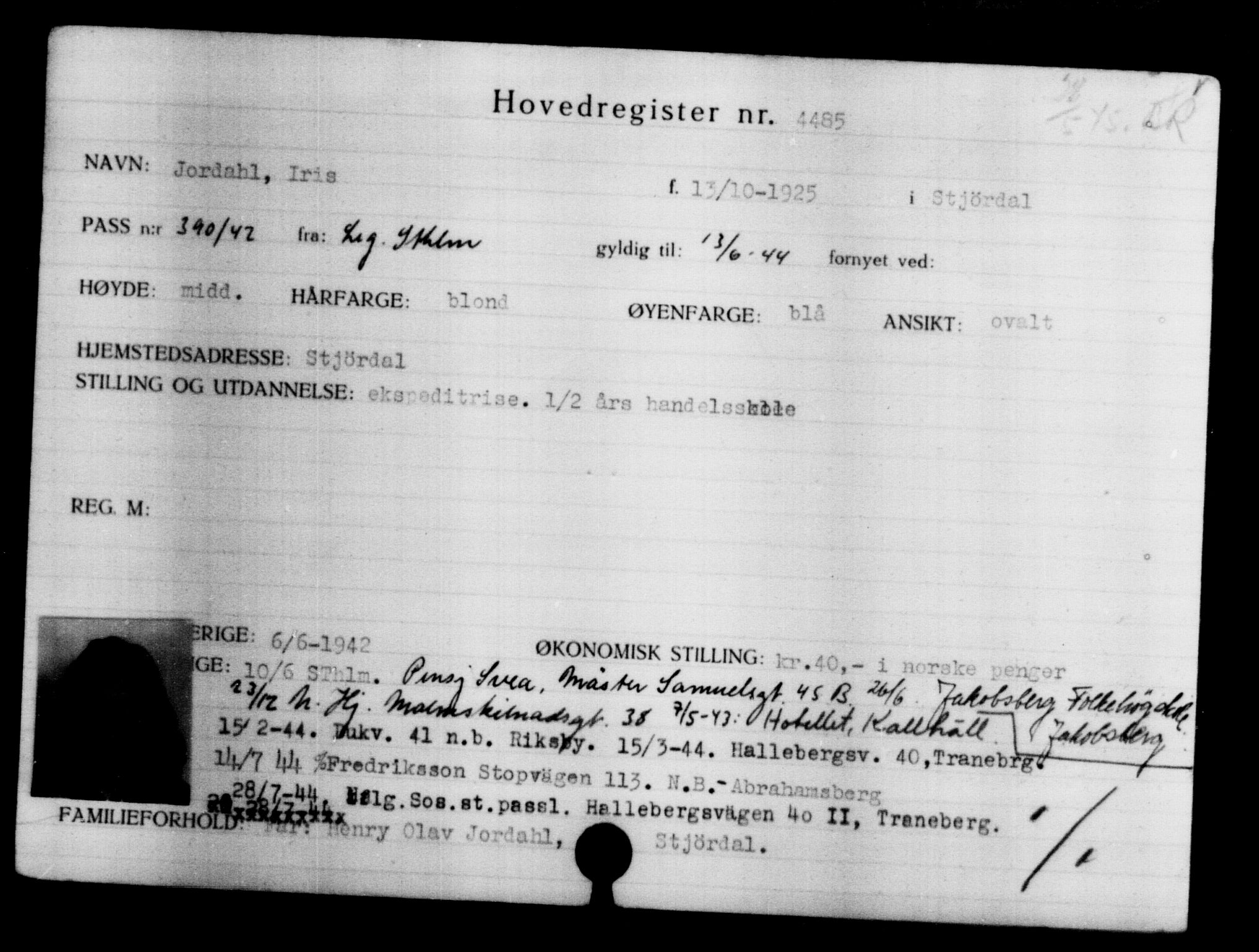 Utenriksstasjonene, Legasjonen i Stockholm, Flyktningkontoret, AV/RA-S-6753/V/Va/L0004: Kjesäterkartoteket, flyktninger med registreringsnr. 3496-6610, 1940-1945, s. 1190
