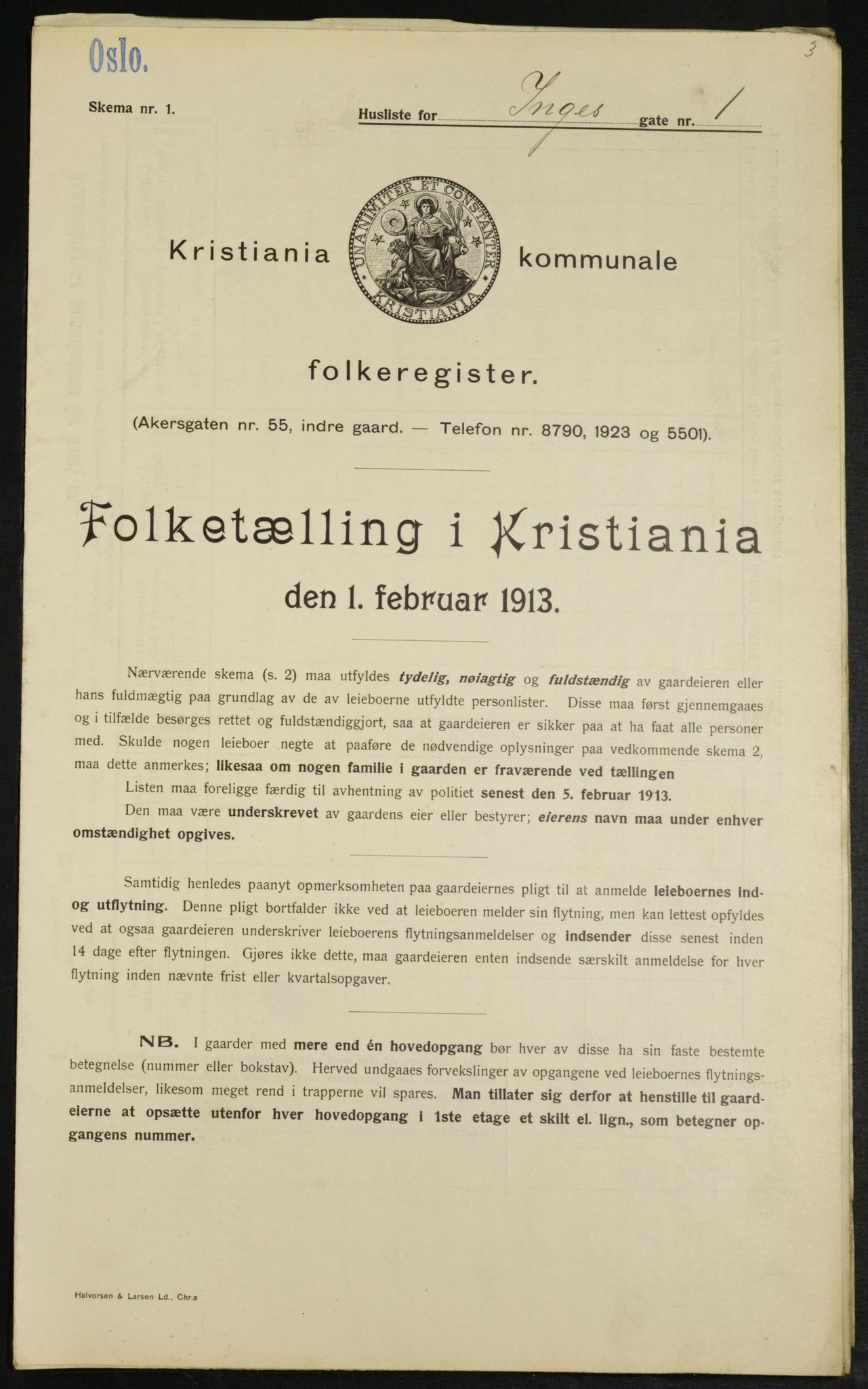 OBA, Kommunal folketelling 1.2.1913 for Kristiania, 1913, s. 43716