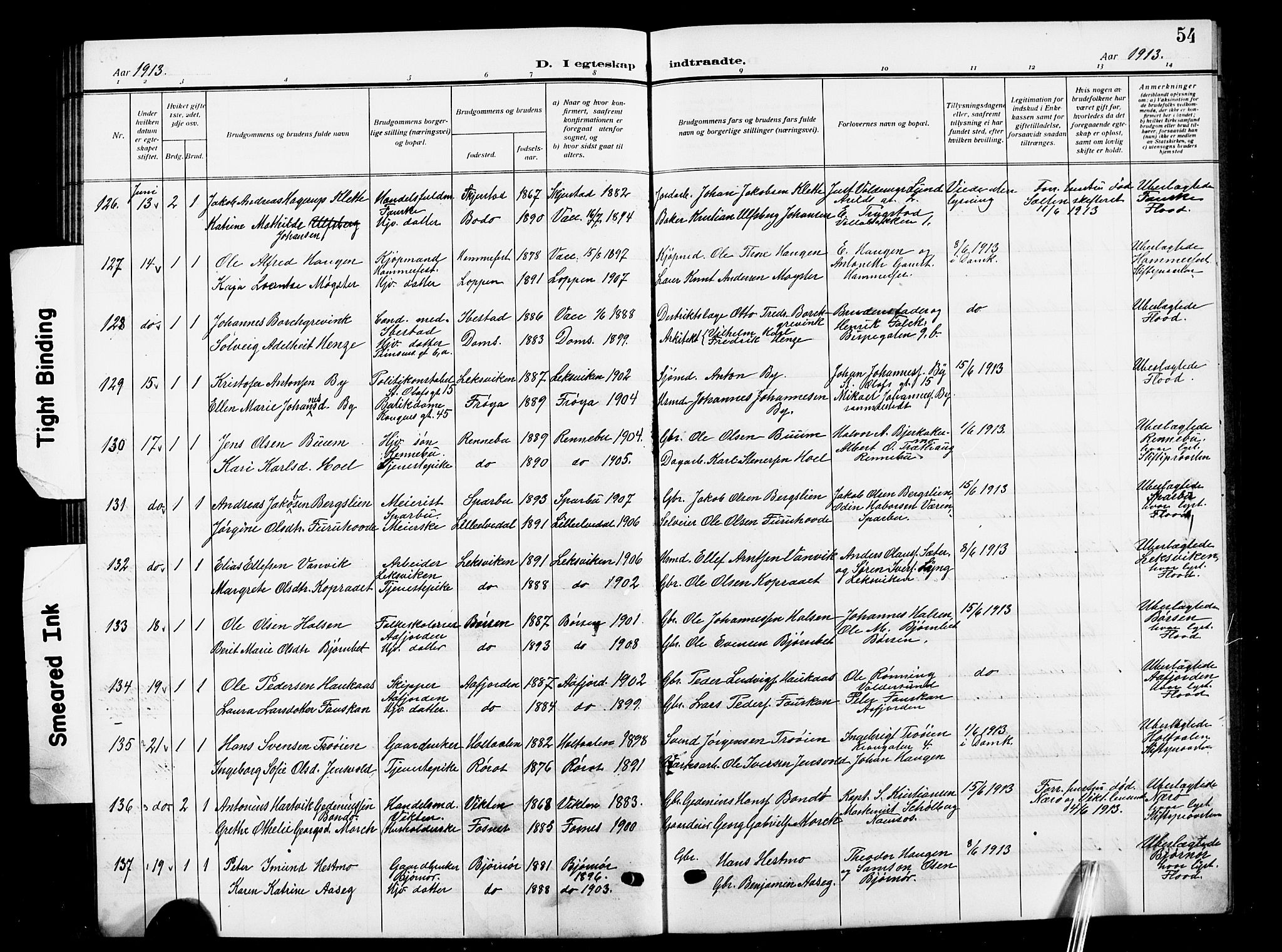 Ministerialprotokoller, klokkerbøker og fødselsregistre - Sør-Trøndelag, SAT/A-1456/601/L0097: Klokkerbok nr. 601C15, 1911-1921, s. 54