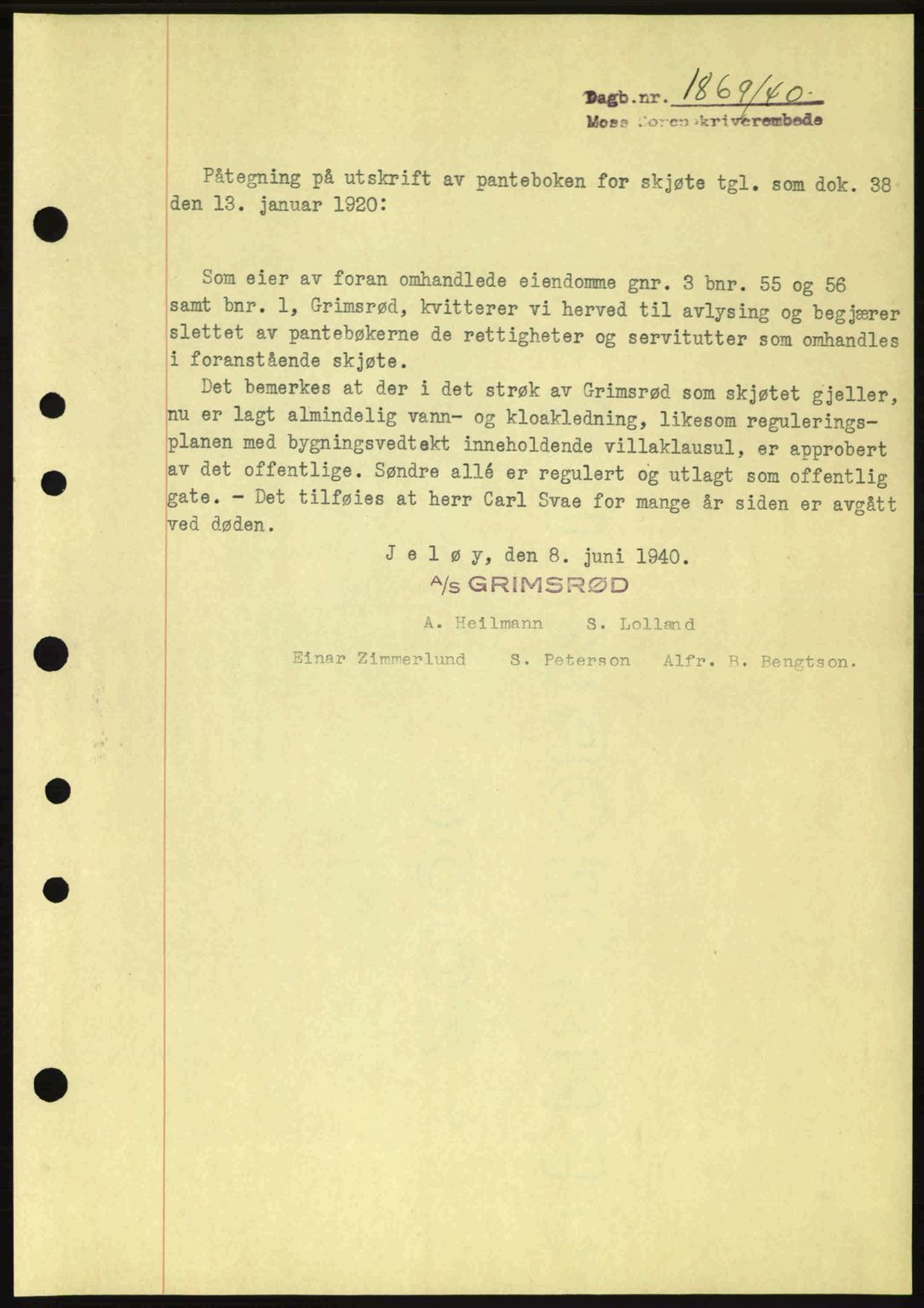 Moss sorenskriveri, SAO/A-10168: Pantebok nr. B10, 1940-1941, Dagboknr: 1869/1940