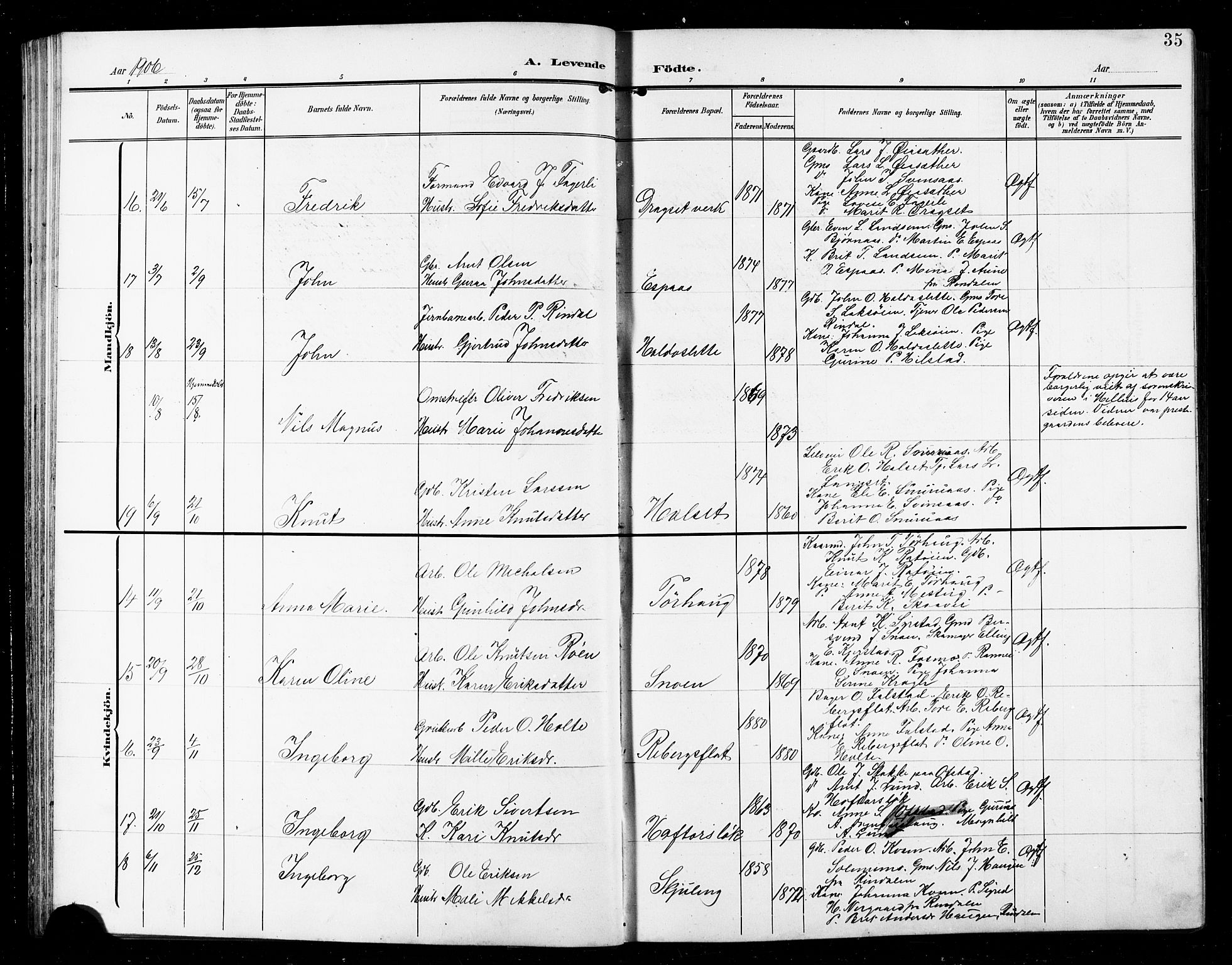 Ministerialprotokoller, klokkerbøker og fødselsregistre - Sør-Trøndelag, AV/SAT-A-1456/672/L0864: Klokkerbok nr. 672C03, 1902-1914, s. 35