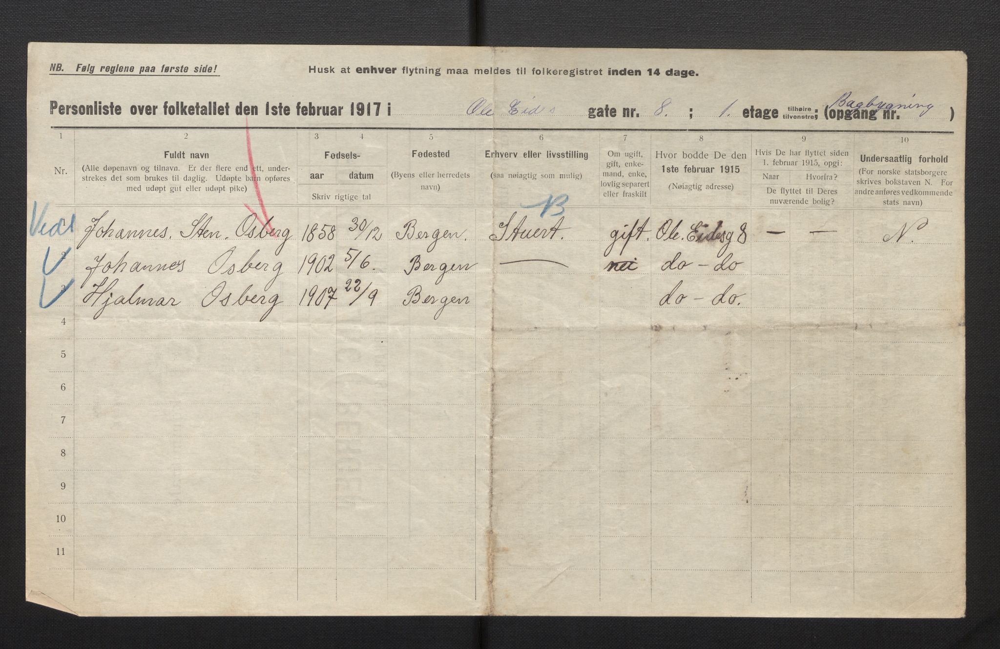 SAB, Kommunal folketelling 1917 for Bergen kjøpstad, 1917, s. 29389