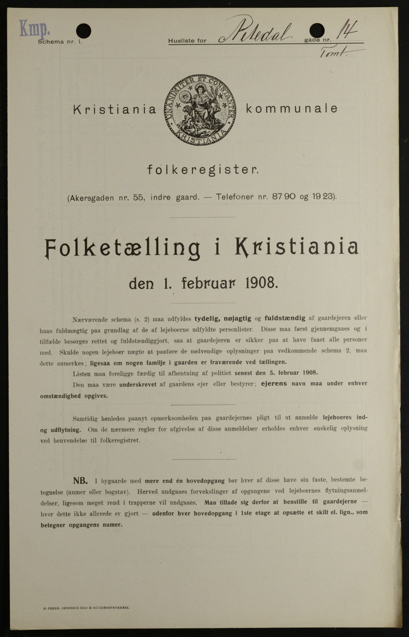 OBA, Kommunal folketelling 1.2.1908 for Kristiania kjøpstad, 1908, s. 63922