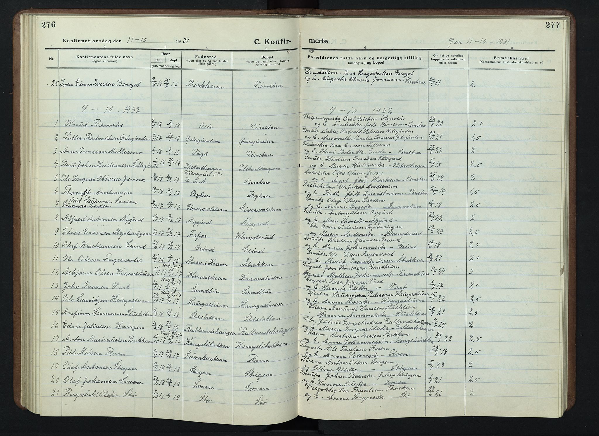 Nord-Fron prestekontor, SAH/PREST-080/H/Ha/Hab/L0007: Klokkerbok nr. 7, 1915-1946, s. 276-277