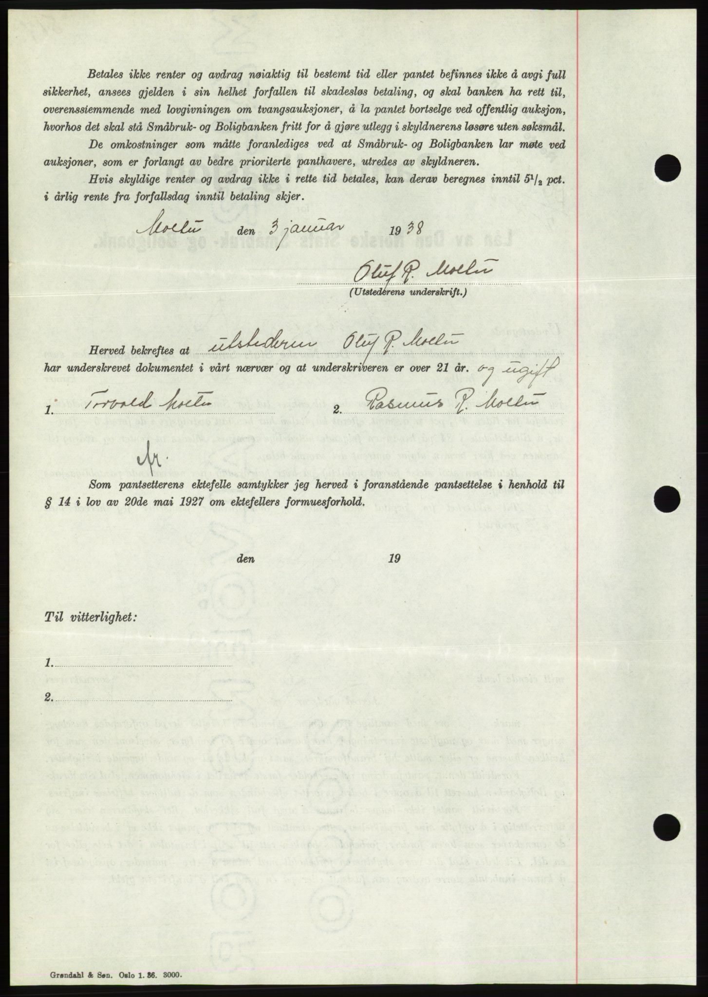 Søre Sunnmøre sorenskriveri, AV/SAT-A-4122/1/2/2C/L0064: Pantebok nr. 58, 1937-1938, Dagboknr: 137/1938