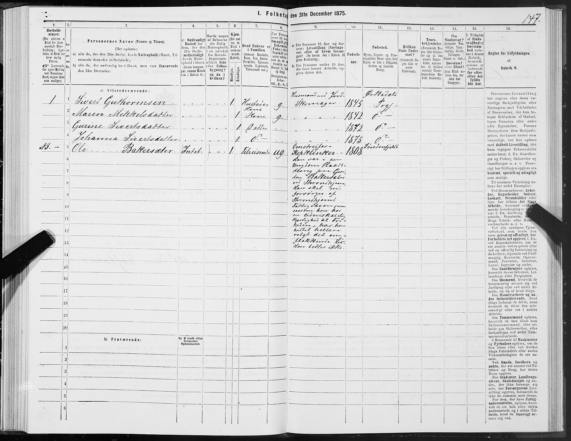 SAT, Folketelling 1875 for 1638P Orkdal prestegjeld, 1875, s. 3147