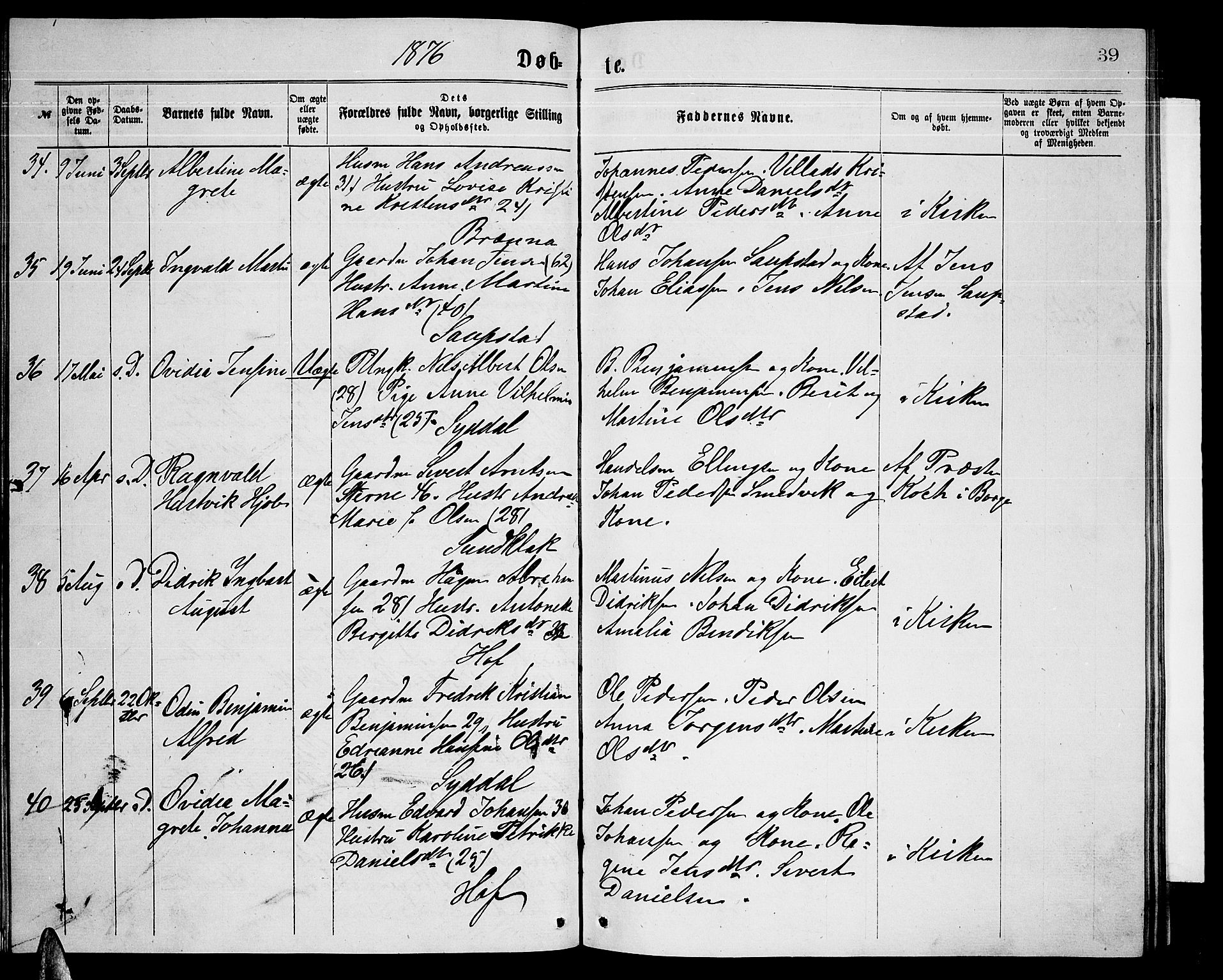 Ministerialprotokoller, klokkerbøker og fødselsregistre - Nordland, AV/SAT-A-1459/876/L1103: Klokkerbok nr. 876C02, 1870-1886, s. 39