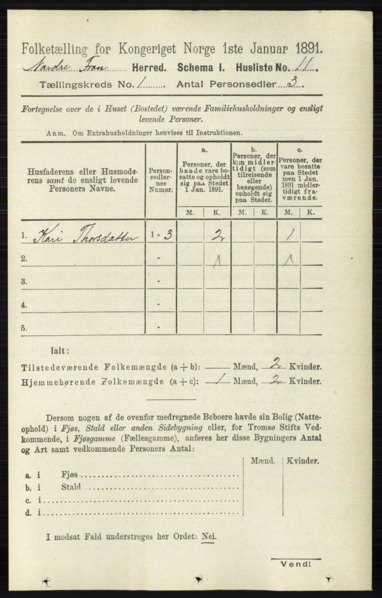 RA, Folketelling 1891 for 0518 Nord-Fron herred, 1891, s. 45