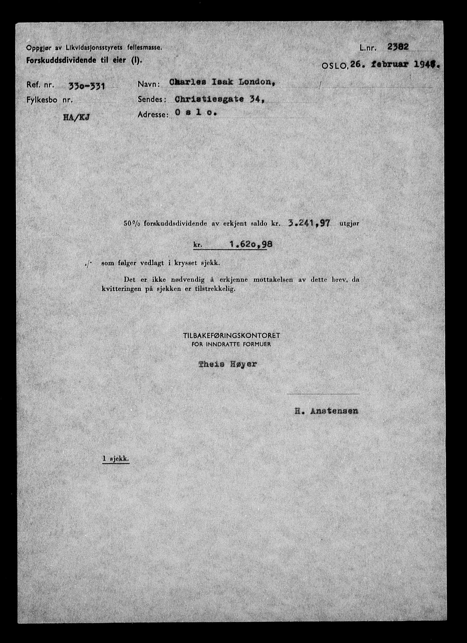 Justisdepartementet, Tilbakeføringskontoret for inndratte formuer, AV/RA-S-1564/H/Hc/Hcc/L0960: --, 1945-1947, s. 330