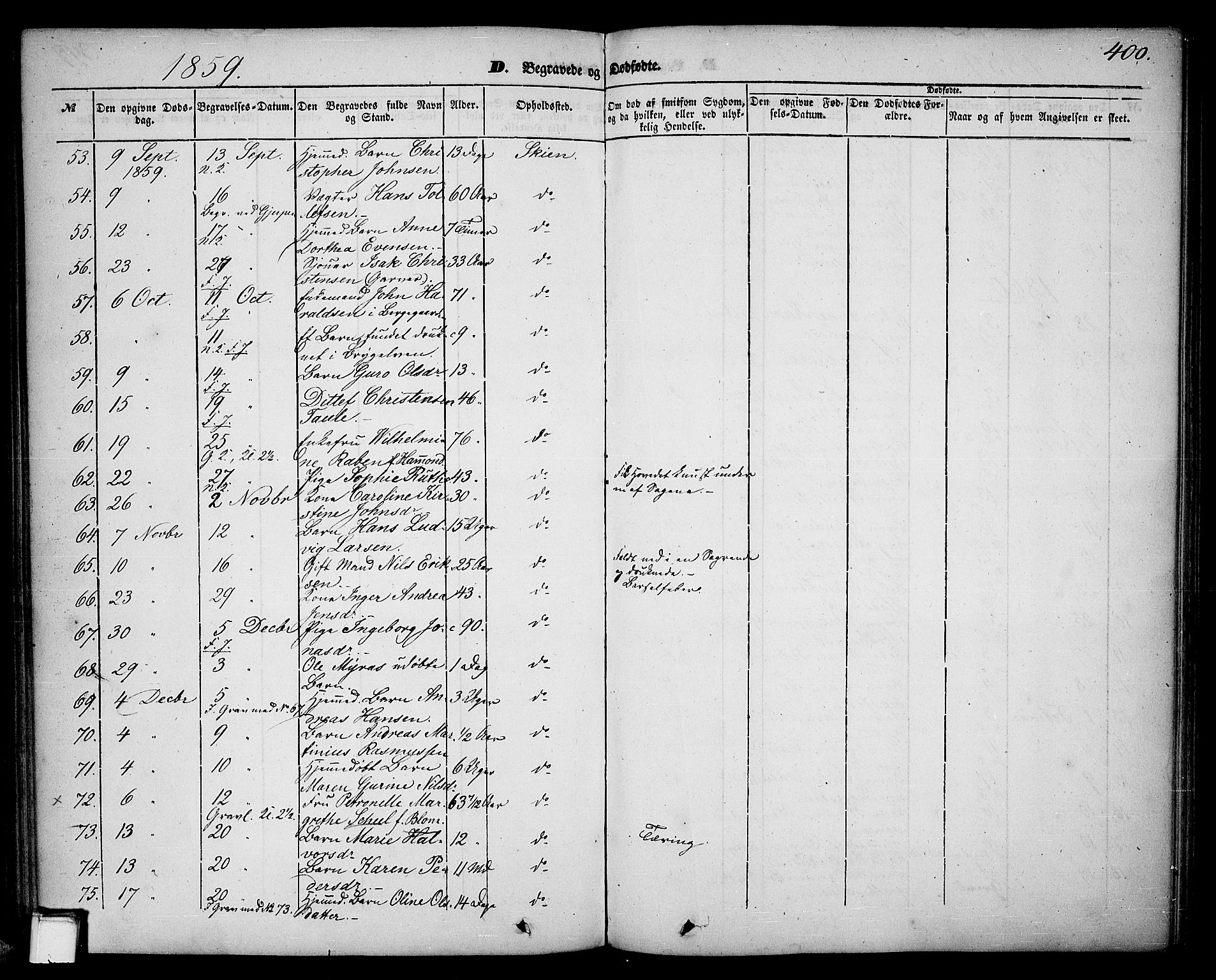 Skien kirkebøker, AV/SAKO-A-302/G/Ga/L0004: Klokkerbok nr. 4, 1843-1867, s. 400