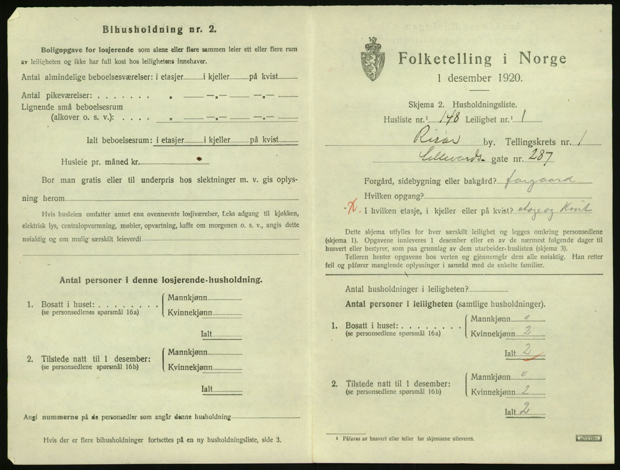 SAK, Folketelling 1920 for 0901 Risør kjøpstad, 1920, s. 1711