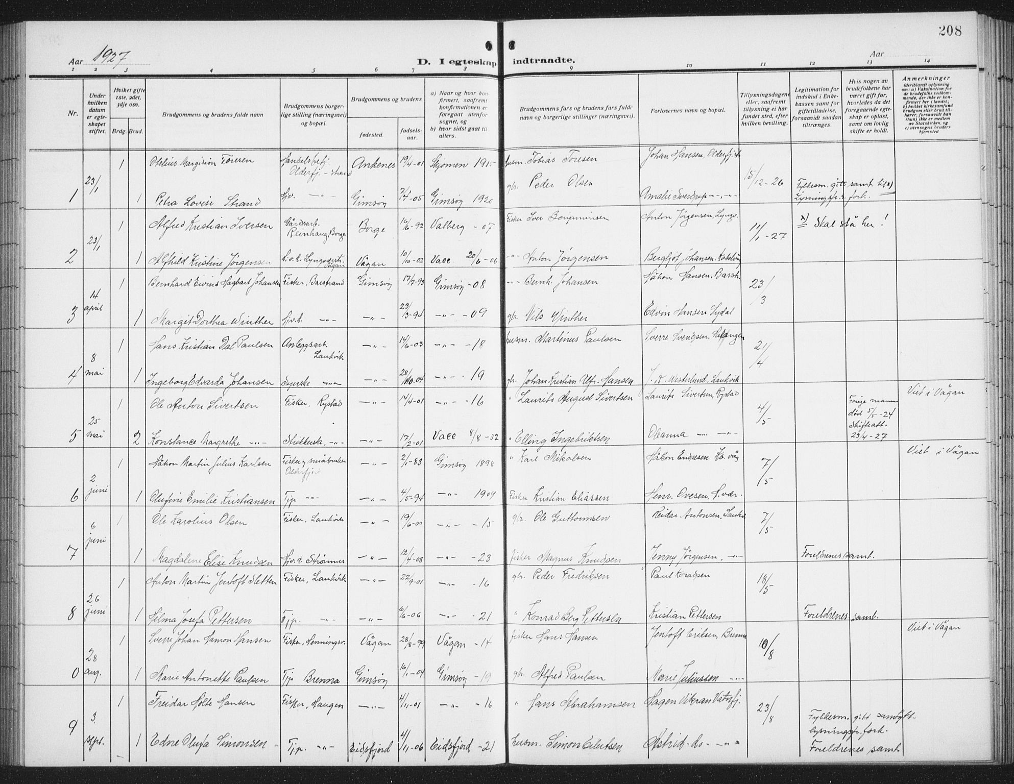 Ministerialprotokoller, klokkerbøker og fødselsregistre - Nordland, SAT/A-1459/876/L1106: Klokkerbok nr. 876C05, 1915-1942, s. 208