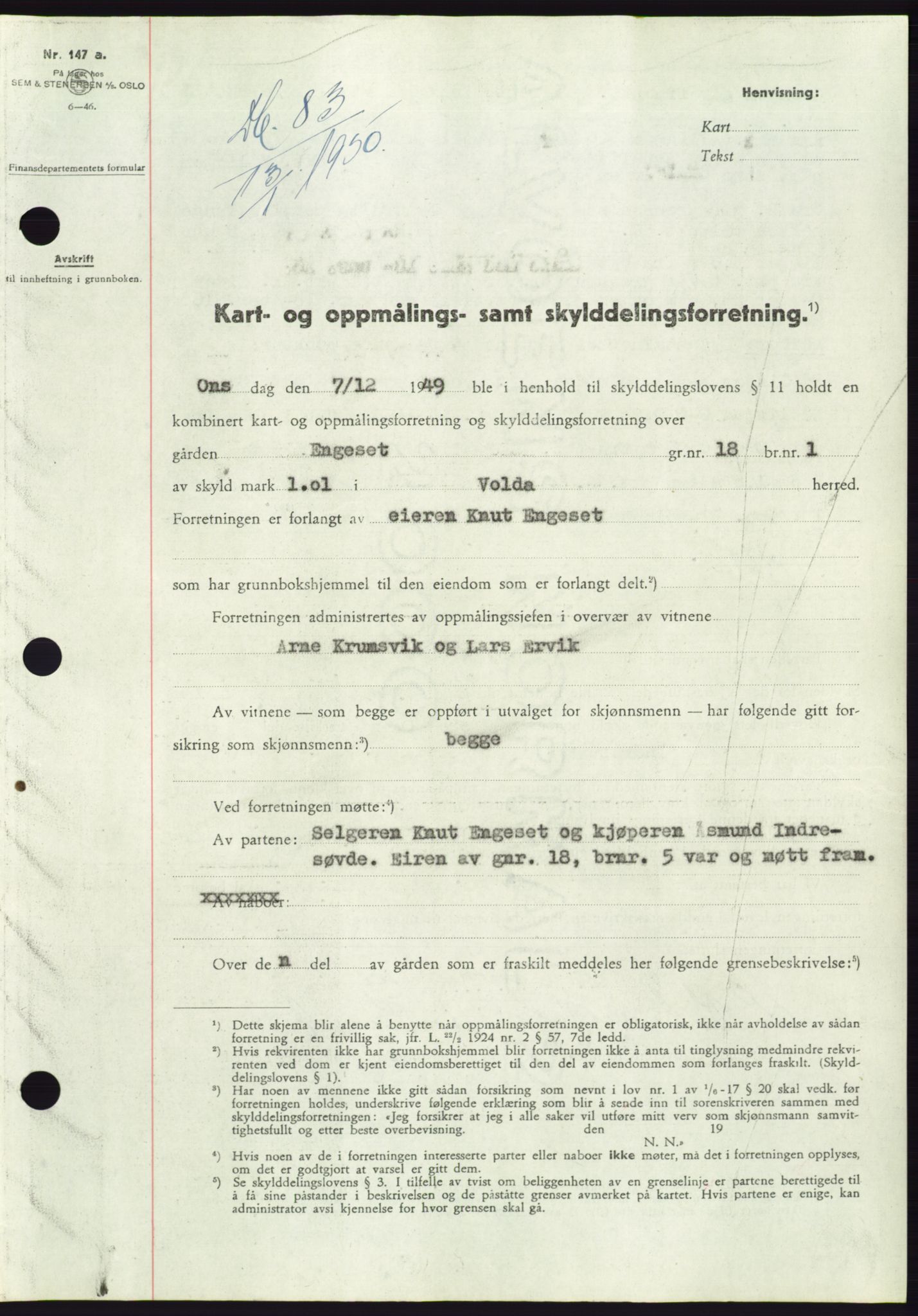 Søre Sunnmøre sorenskriveri, SAT/A-4122/1/2/2C/L0086: Pantebok nr. 12A, 1949-1950, Dagboknr: 83/1950