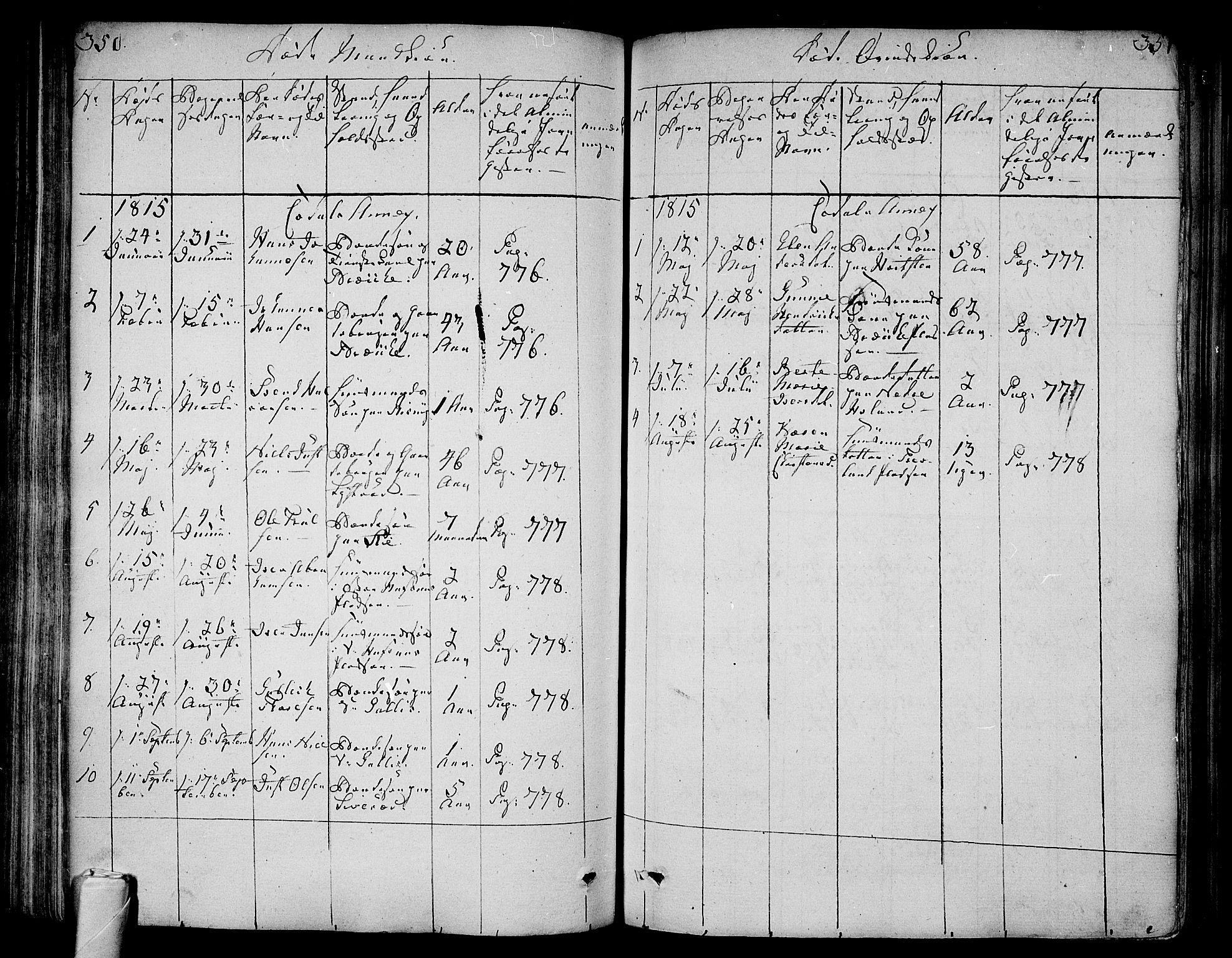 Andebu kirkebøker, AV/SAKO-A-336/F/Fa/L0003: Ministerialbok nr. I 3 /3, 1815-1828, s. 350-351