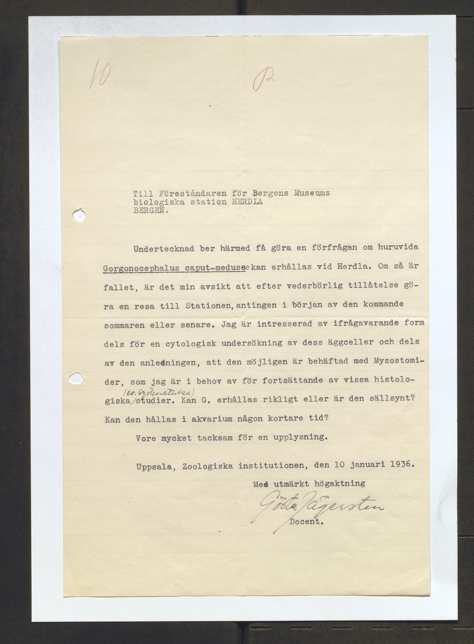 Bergens Museum, AV/SAB-A-17301/13/D/L0002: Korrespondanse , 1928-1940, s. 580