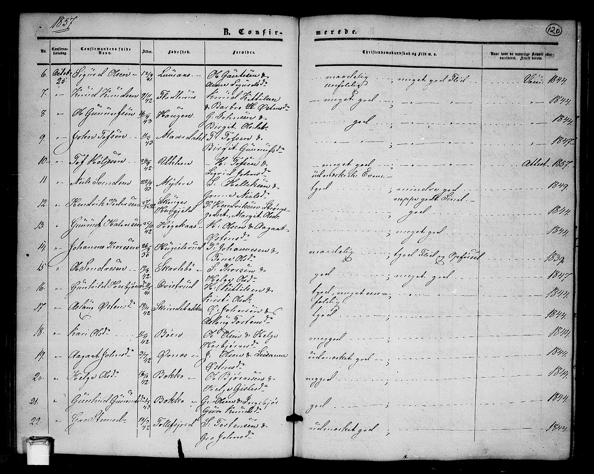 Tinn kirkebøker, AV/SAKO-A-308/G/Ga/L0002: Klokkerbok nr. I 2, 1851-1883, s. 120