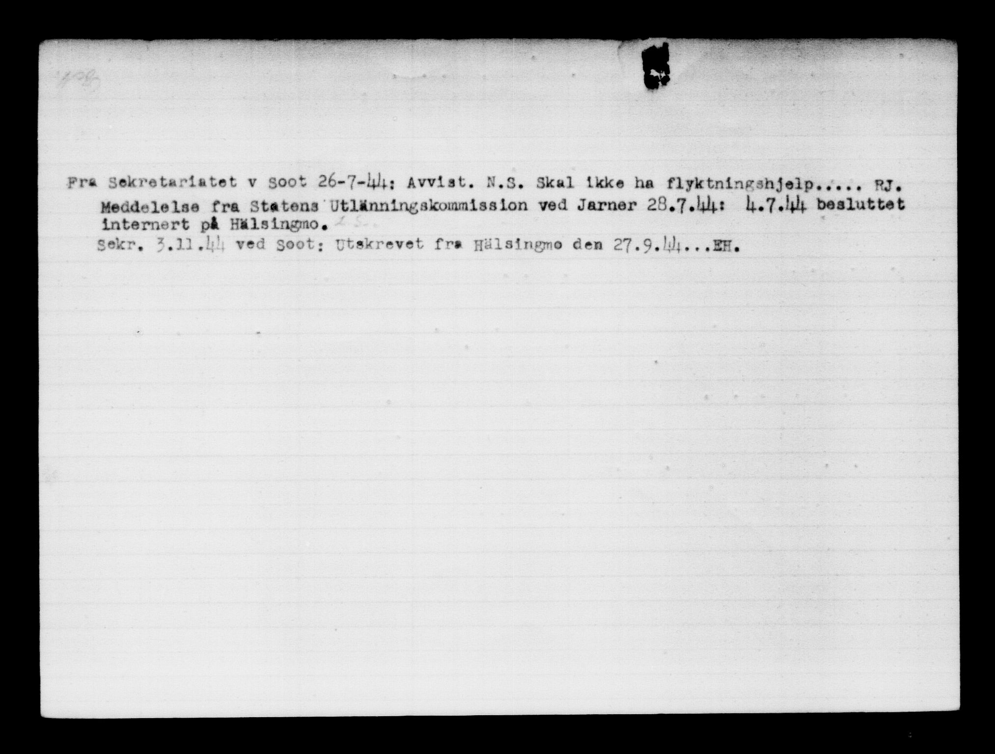 Utenriksstasjonene, Legasjonen i Stockholm, Flyktningkontoret, AV/RA-S-6753/V/Va/L0011: Kjesäterkartoteket, flyktninger med registreringsnr. 25300-28349, 1940-1945, s. 2503