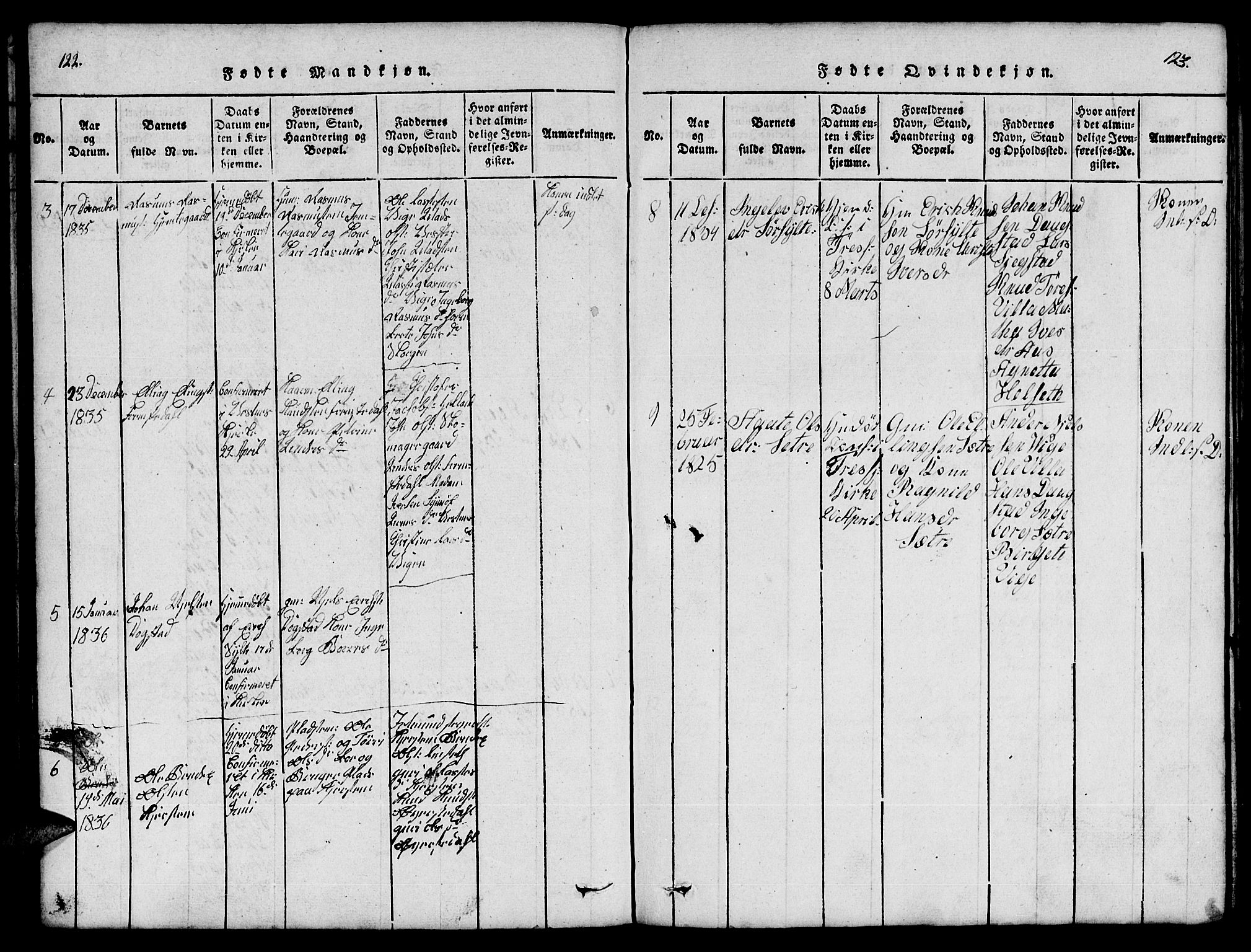 Ministerialprotokoller, klokkerbøker og fødselsregistre - Møre og Romsdal, AV/SAT-A-1454/541/L0546: Klokkerbok nr. 541C01, 1818-1856, s. 122-123