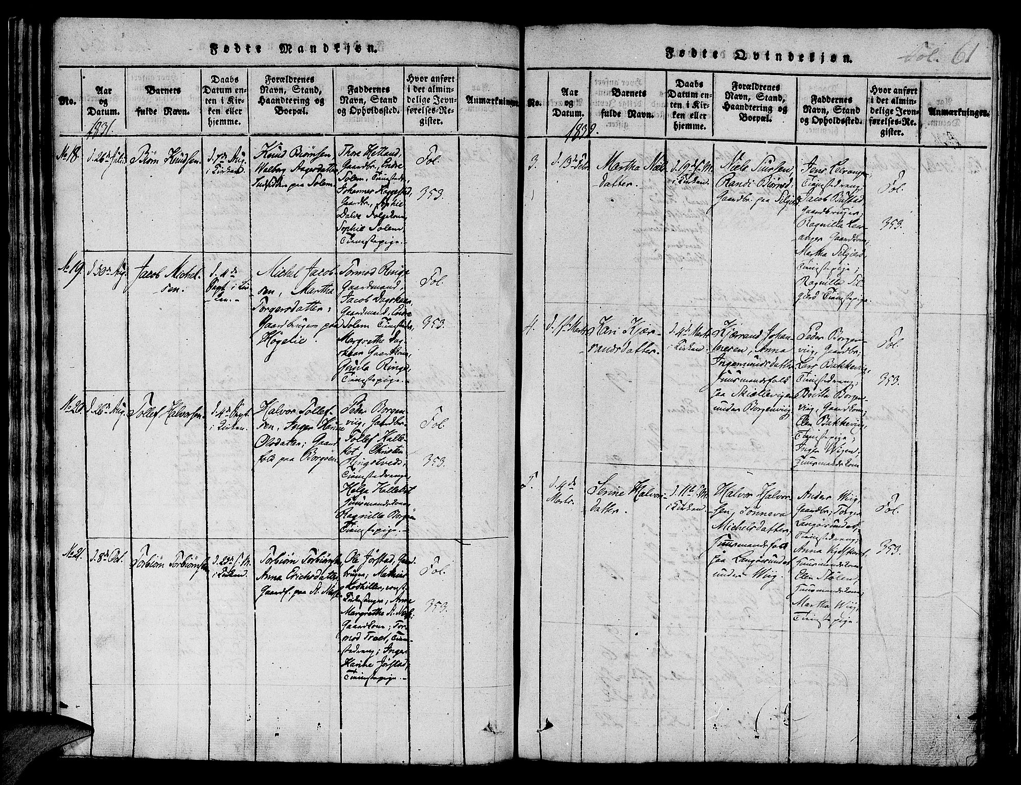 Nedstrand sokneprestkontor, AV/SAST-A-101841/01/IV: Ministerialbok nr. A 6, 1816-1838, s. 61