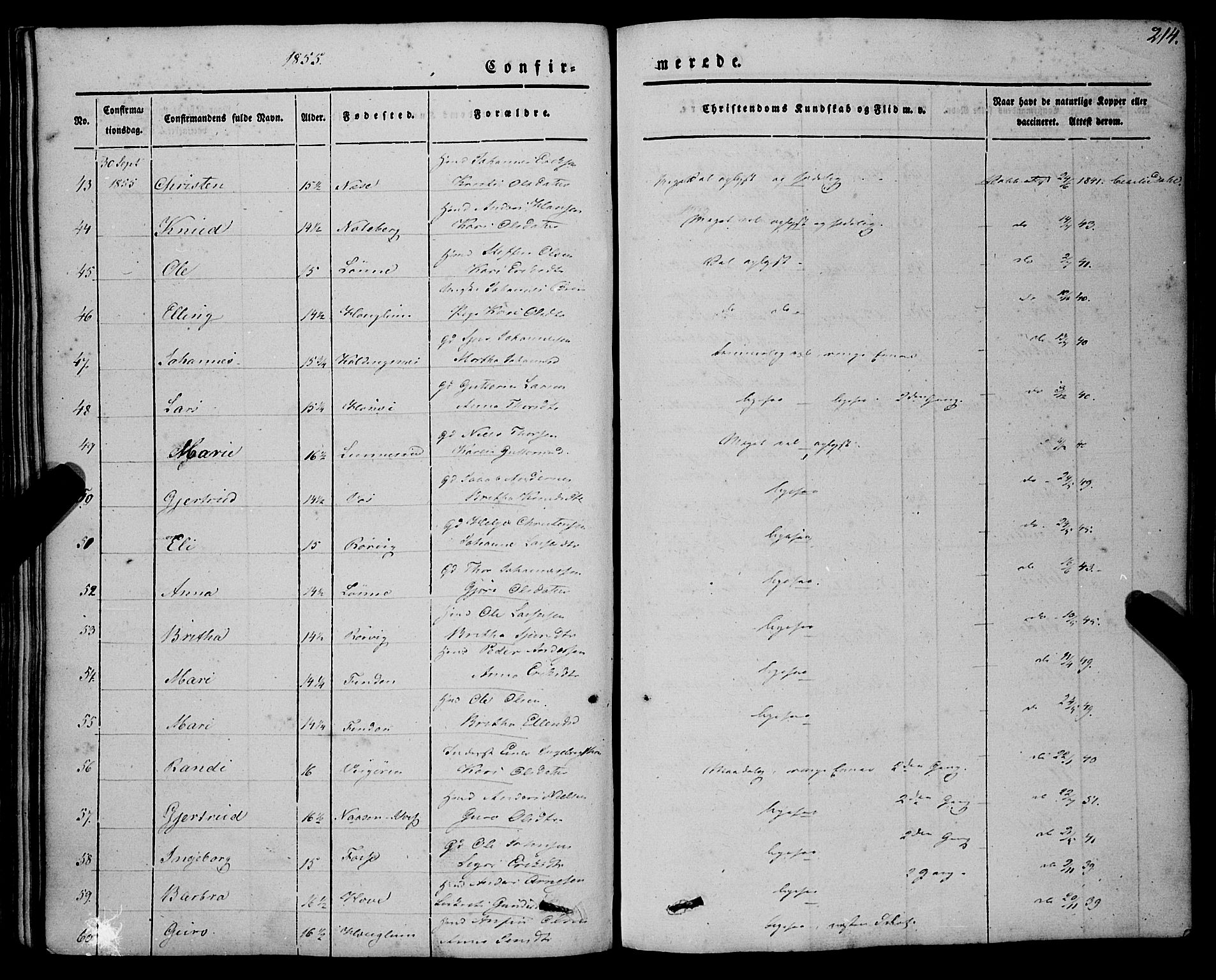 Vik sokneprestembete, AV/SAB-A-81501/H/Haa/Haaa/L0008: Ministerialbok nr. A 8, 1846-1865, s. 214