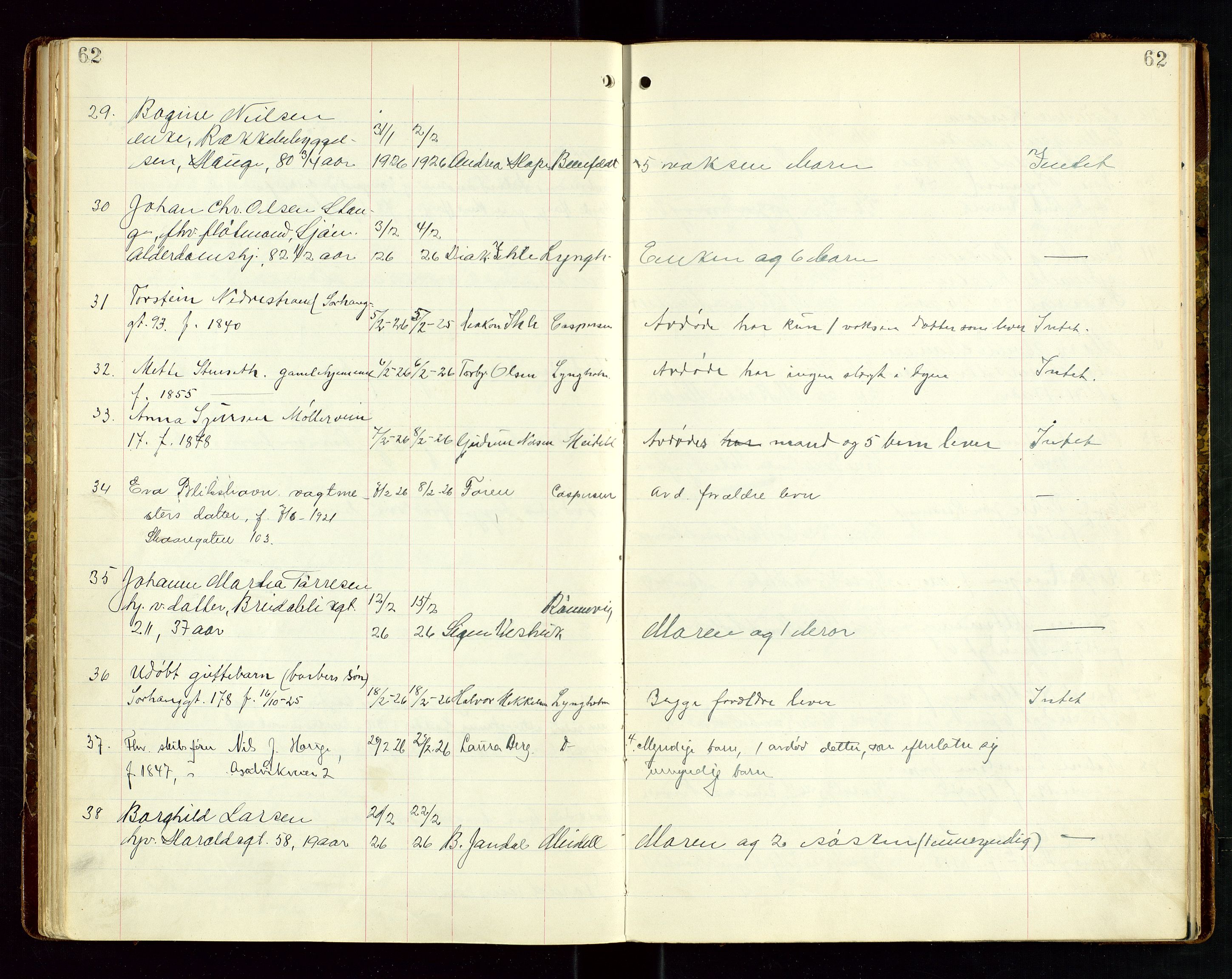 Haugesund tingrett, AV/SAST-A-101415/01/IV/IVJ/L0006: Dødsfallsprotokoll, 1922-1928, s. 62