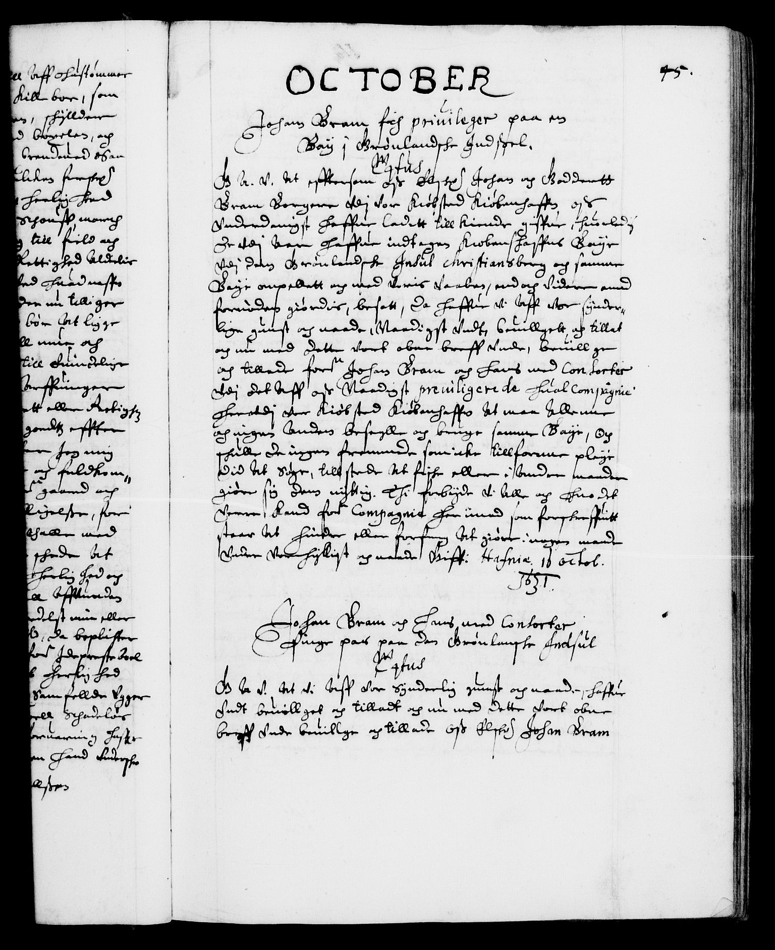 Danske Kanselli 1572-1799, RA/EA-3023/F/Fc/Fca/Fcaa/L0005: Norske registre (mikrofilm), 1631-1636, s. 45a