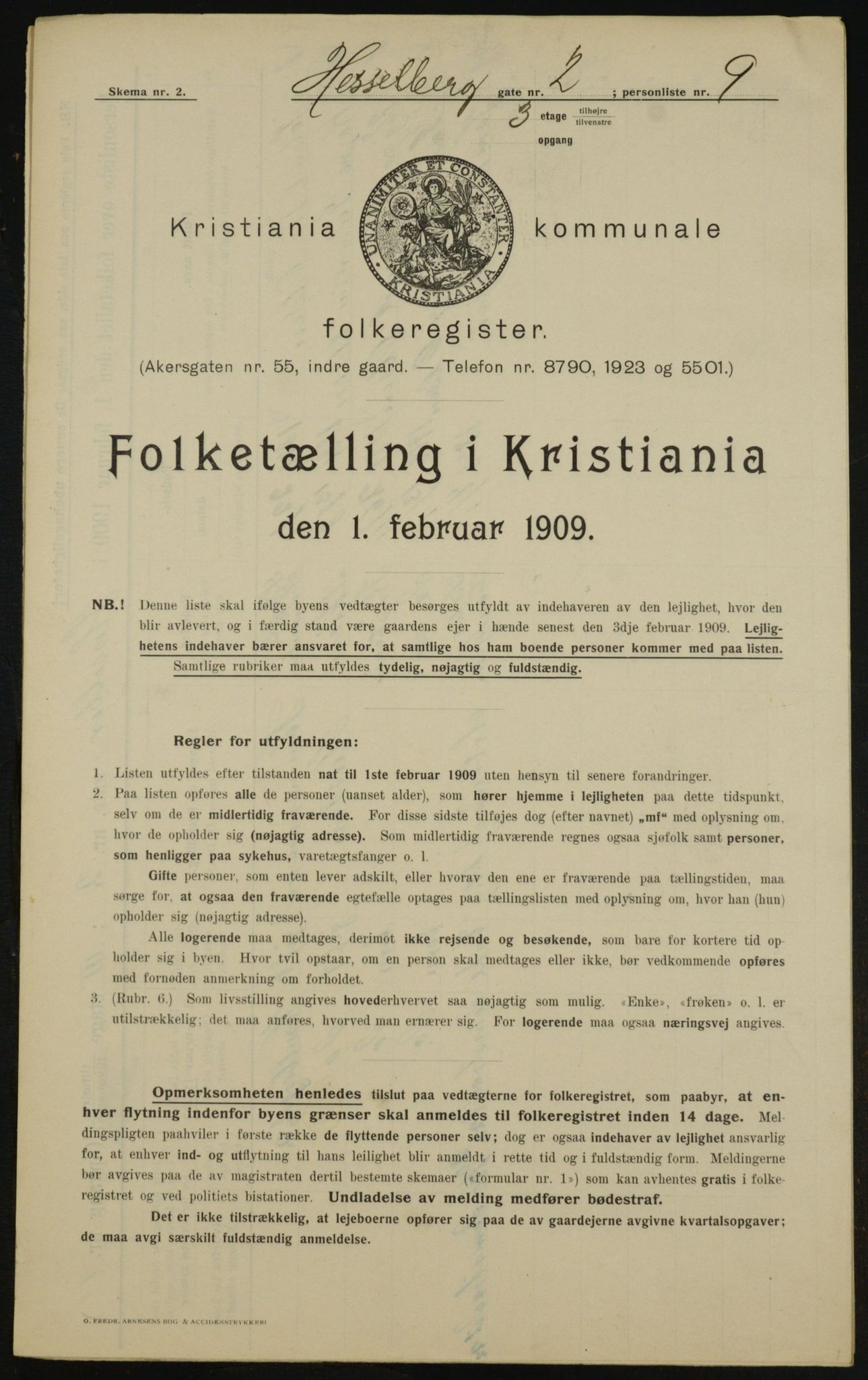 OBA, Kommunal folketelling 1.2.1909 for Kristiania kjøpstad, 1909, s. 36109