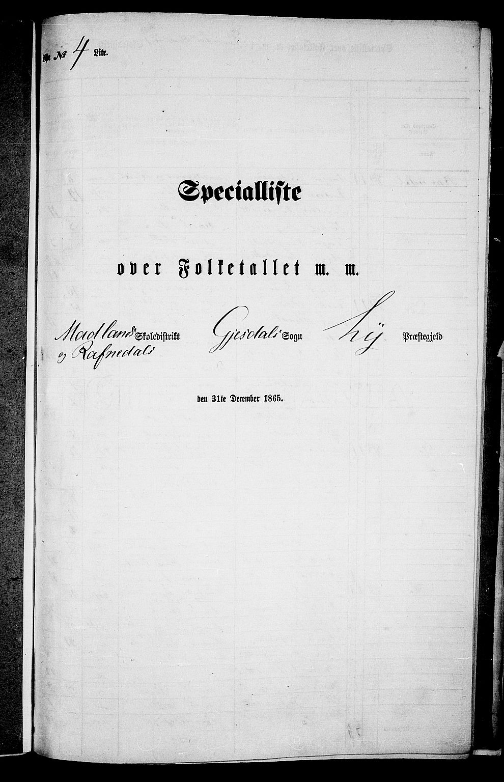 RA, Folketelling 1865 for 1121P Lye prestegjeld, 1865, s. 142