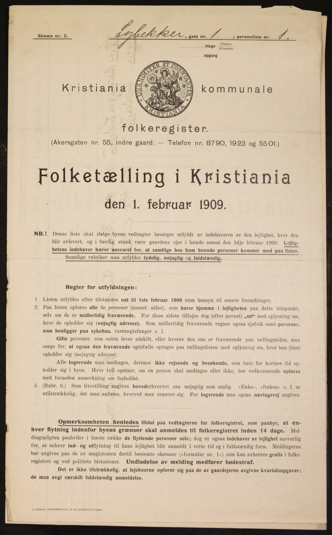 OBA, Kommunal folketelling 1.2.1909 for Kristiania kjøpstad, 1909, s. 53124