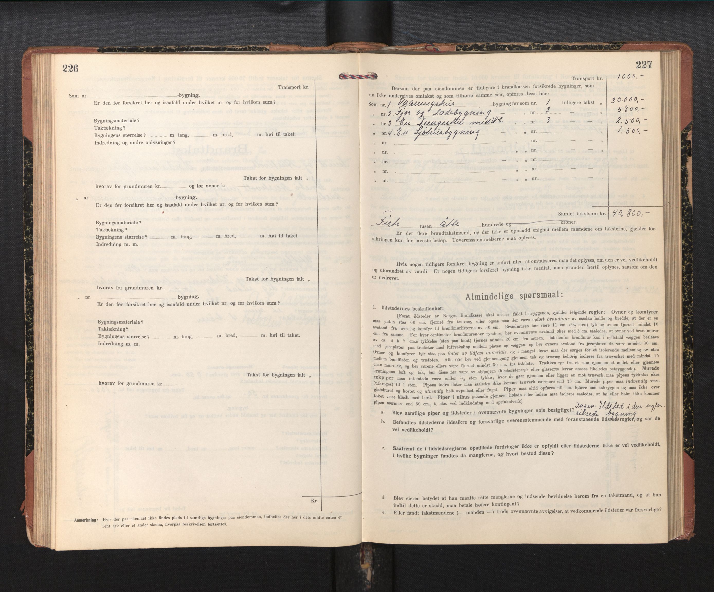 Lensmannen i Sund og Austevoll, AV/SAB-A-35201/0012/L0004: Branntakstprotokoll, skjematakst, 1917-1949, s. 226-227