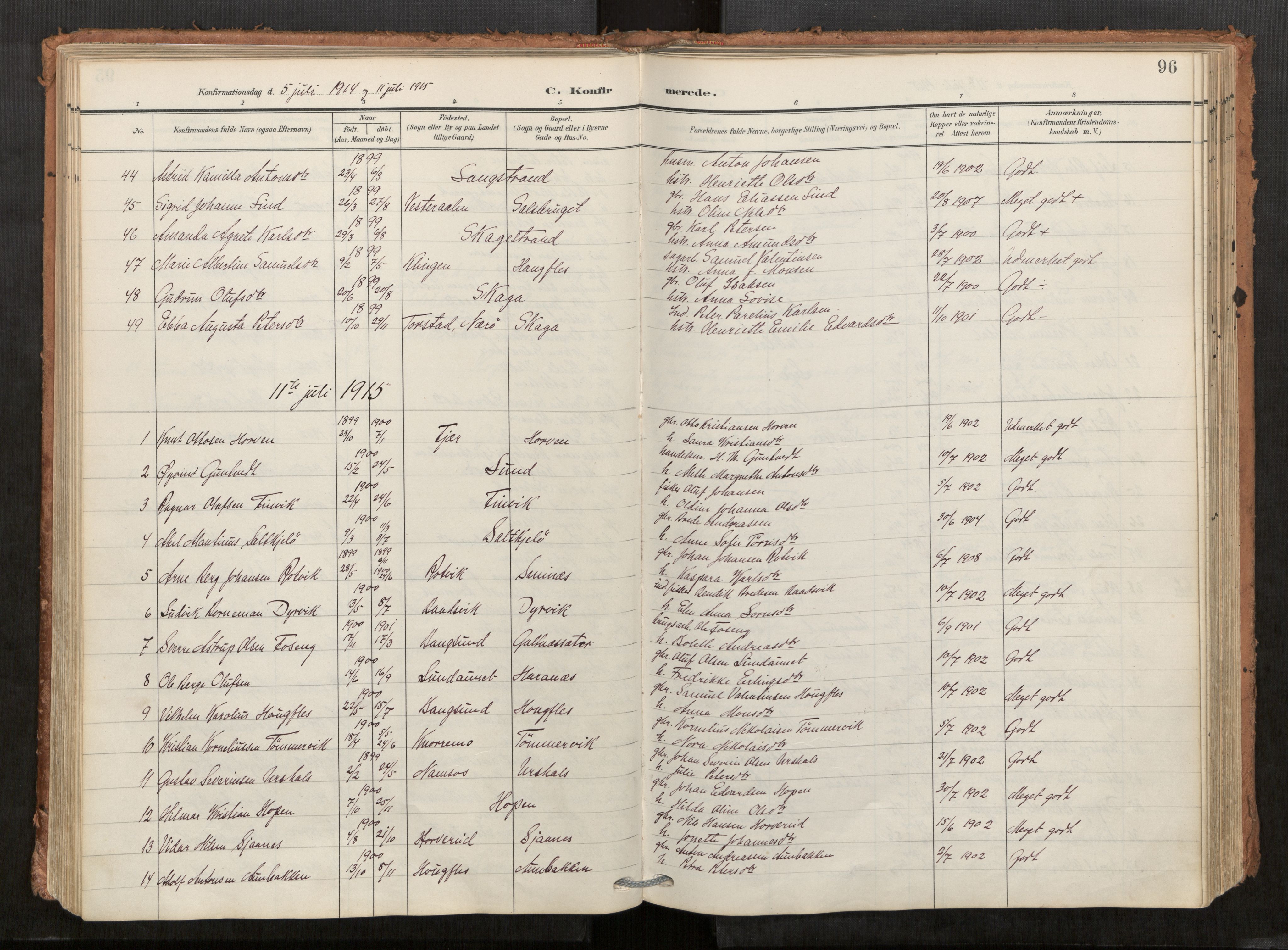 Kolvereid sokneprestkontor, AV/SAT-A-1171/H/Ha/Haa/L0001: Ministerialbok nr. 1, 1903-1922, s. 96