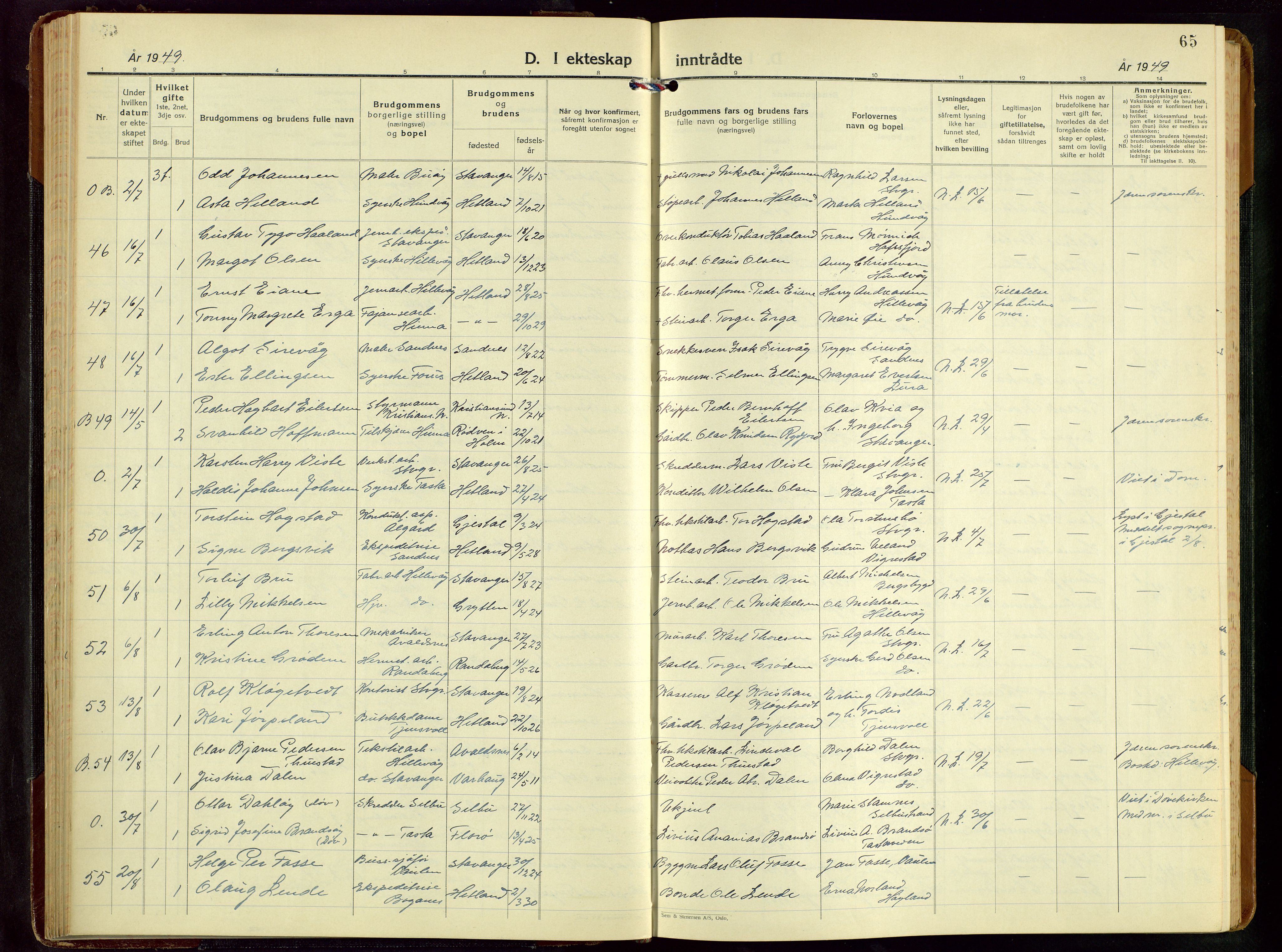 Hetland sokneprestkontor, AV/SAST-A-101826/30/30BB/L0016: Klokkerbok nr. B 16, 1942-1960, s. 65