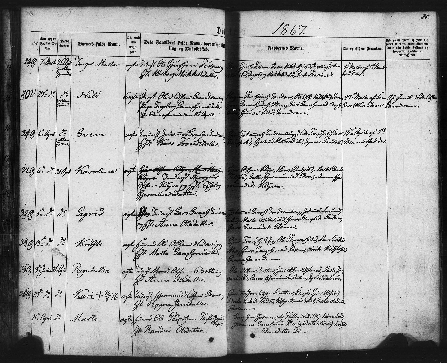 Kvam sokneprestembete, AV/SAB-A-76201/H/Haa: Ministerialbok nr. A 9, 1864-1879, s. 35