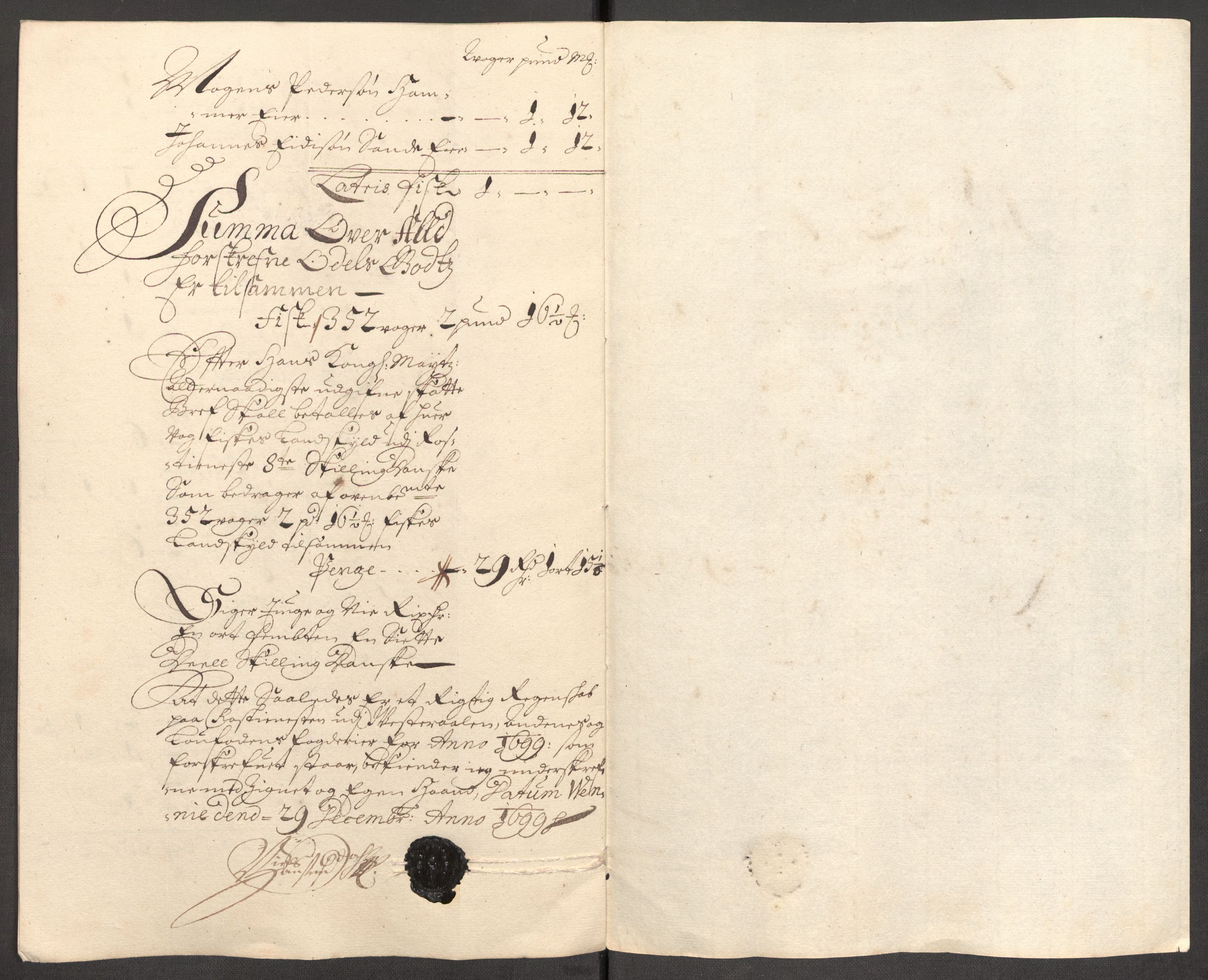 Rentekammeret inntil 1814, Reviderte regnskaper, Fogderegnskap, RA/EA-4092/R67/L4678: Fogderegnskap Vesterålen, Andenes og Lofoten, 1696-1708, s. 289