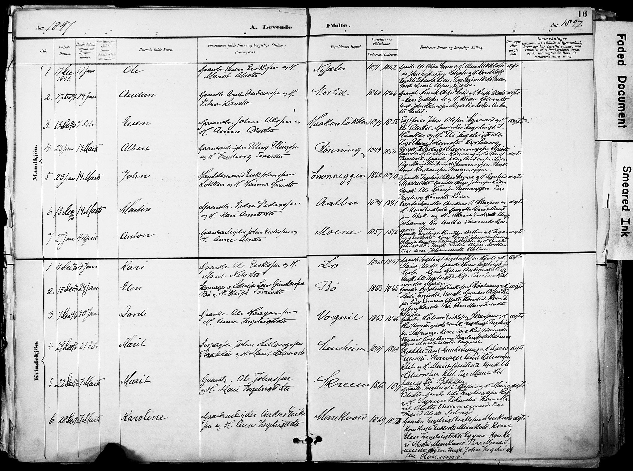 Ministerialprotokoller, klokkerbøker og fødselsregistre - Sør-Trøndelag, AV/SAT-A-1456/678/L0902: Ministerialbok nr. 678A11, 1895-1911, s. 16