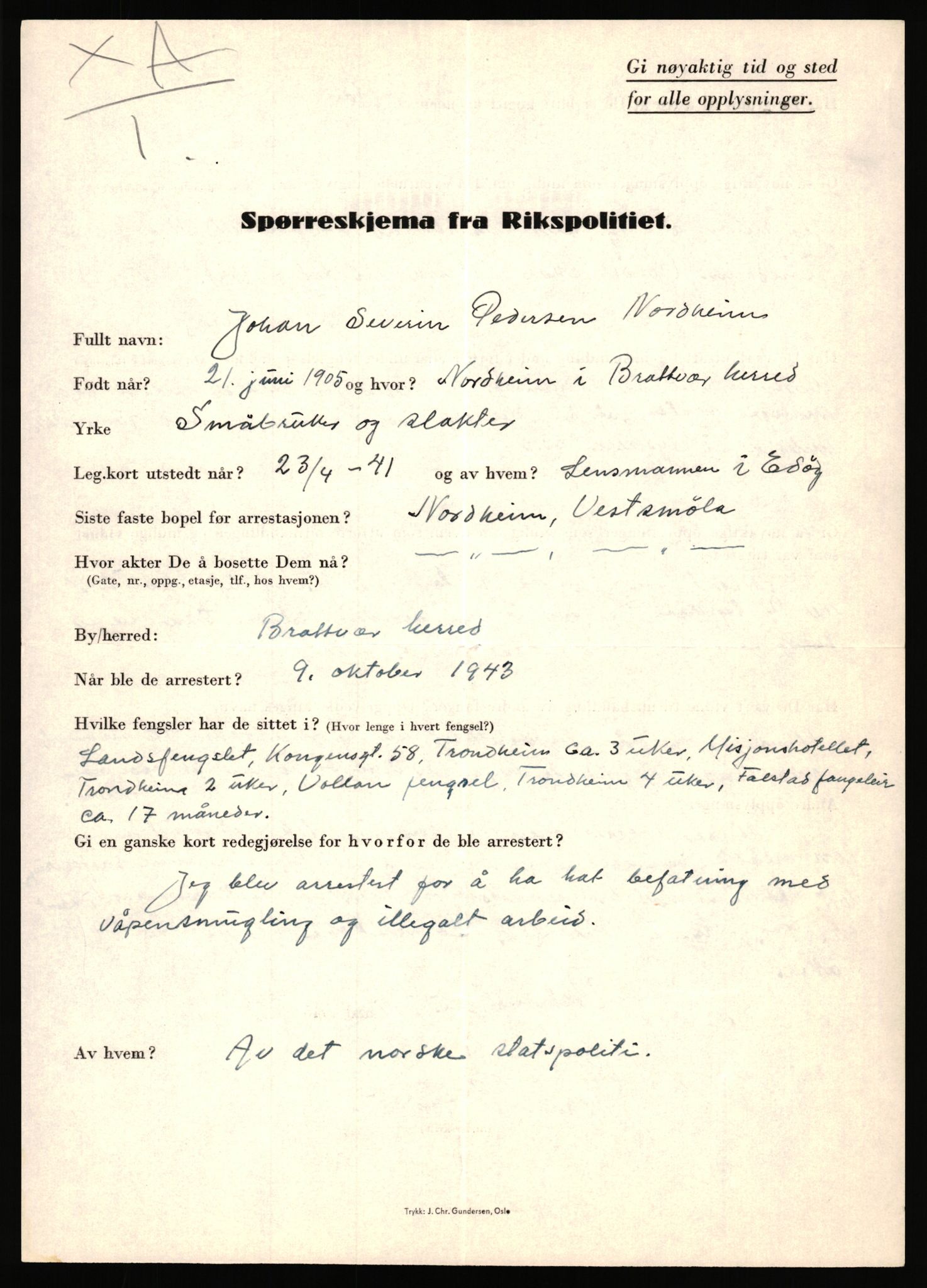 Rikspolitisjefen, AV/RA-S-1560/L/L0012: Mogensen, Øivind - Noraas, Lars, 1940-1945, s. 1016